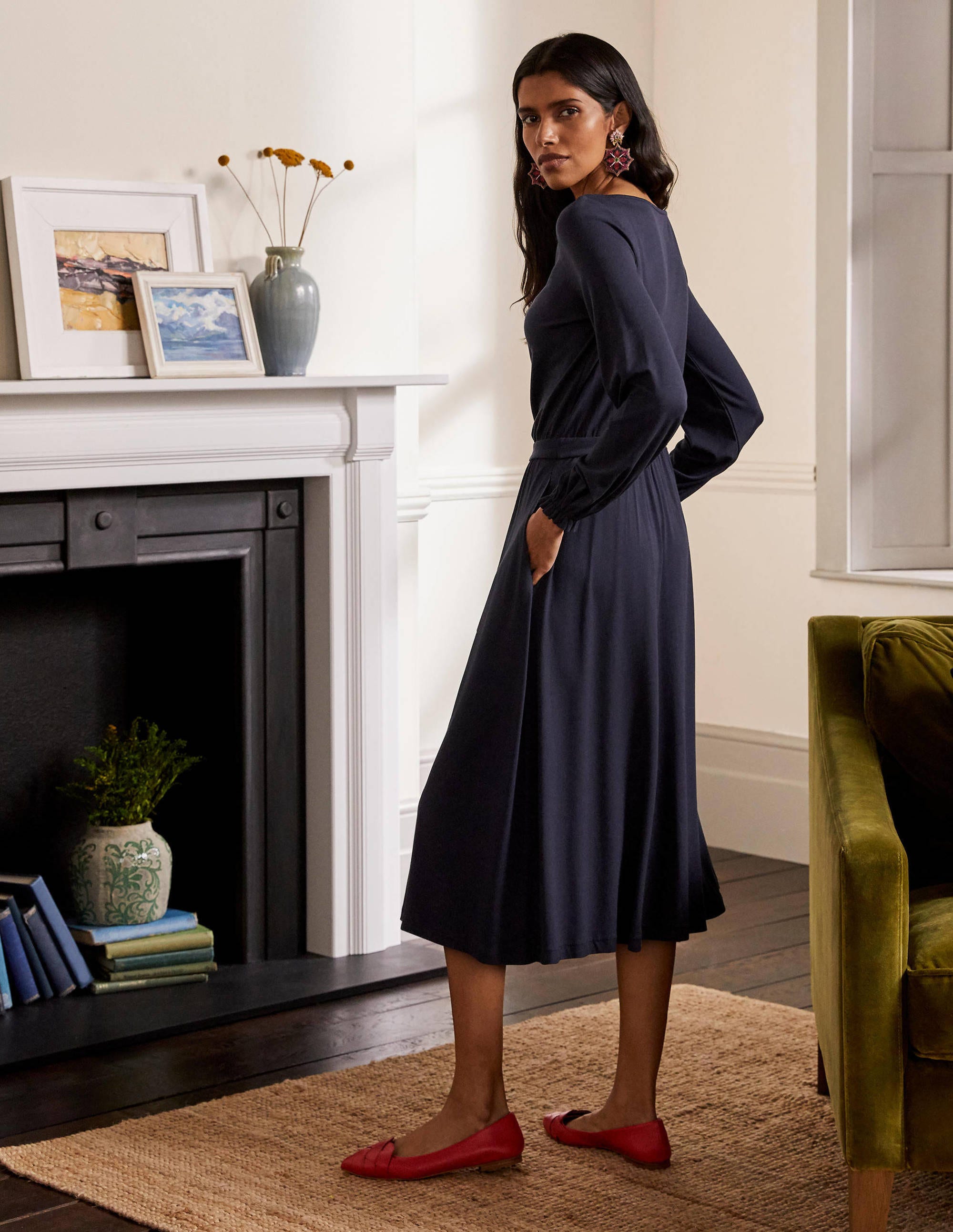 Evelyn Jersey Midi Dress-Navy - Image 3