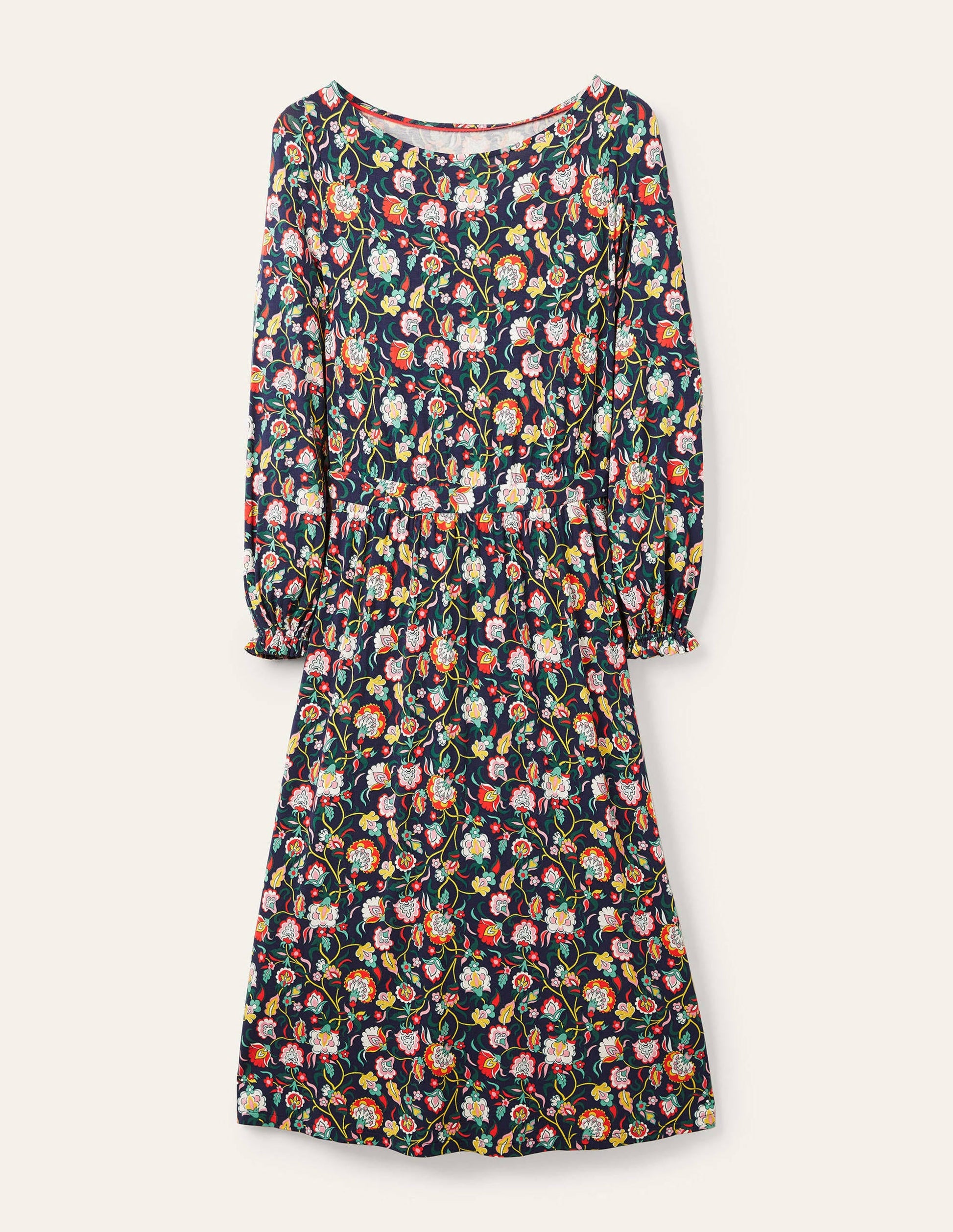 Evelyn Jersey Midi Dress-French Navy, Opulent Floral-5