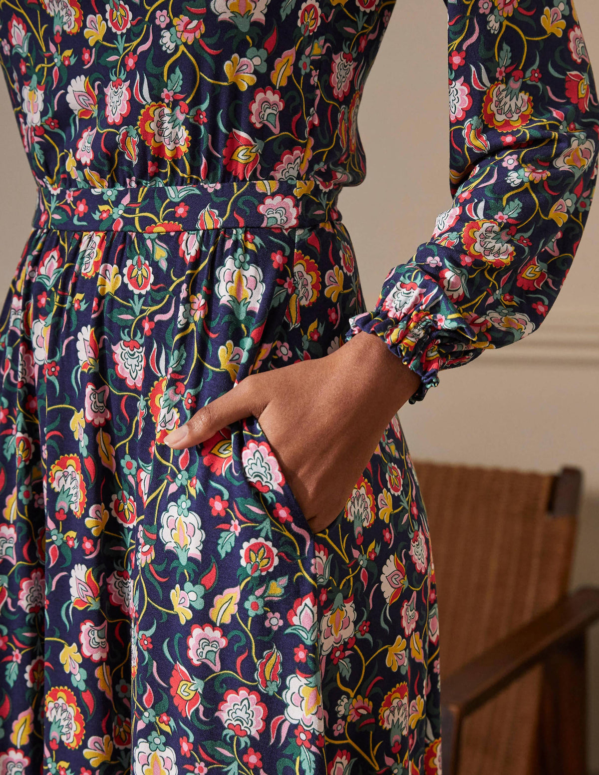 Evelyn Jersey Midi Dress-French Navy, Opulent Floral-2