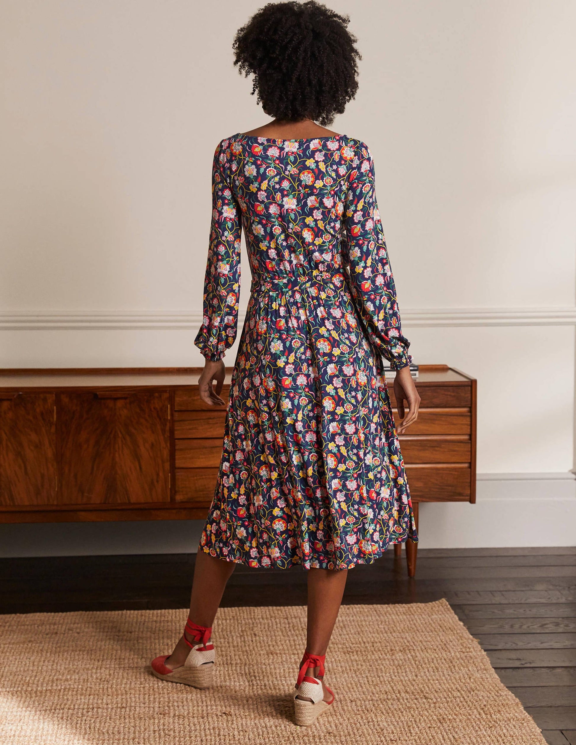 Evelyn Jersey Midi Dress-French Navy, Opulent Floral-3