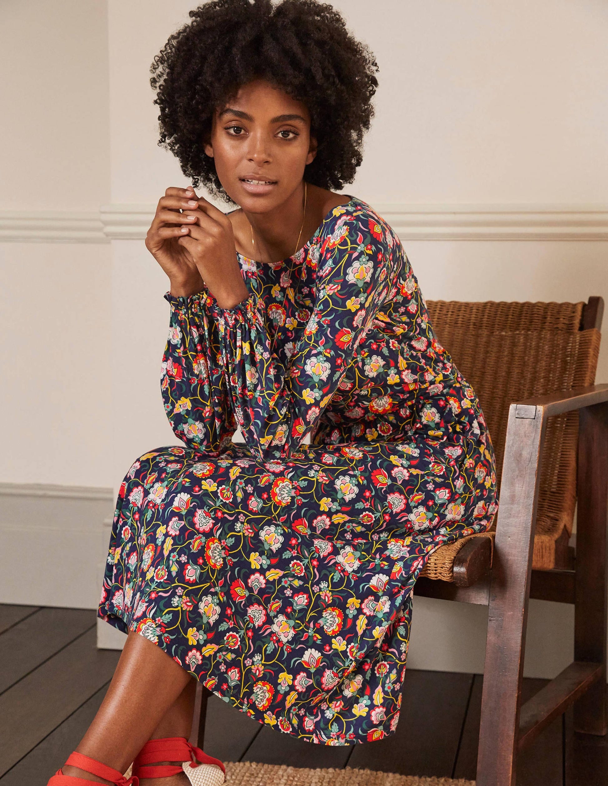 Evelyn Jersey Midi Dress-French Navy, Opulent Floral-4