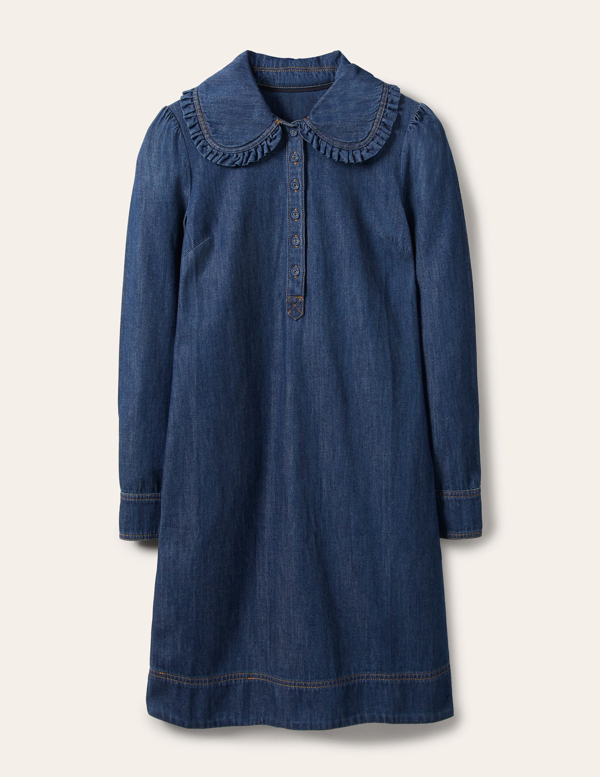 Statement Collar Denim Dress-Mid Vintage Denim - Image 6