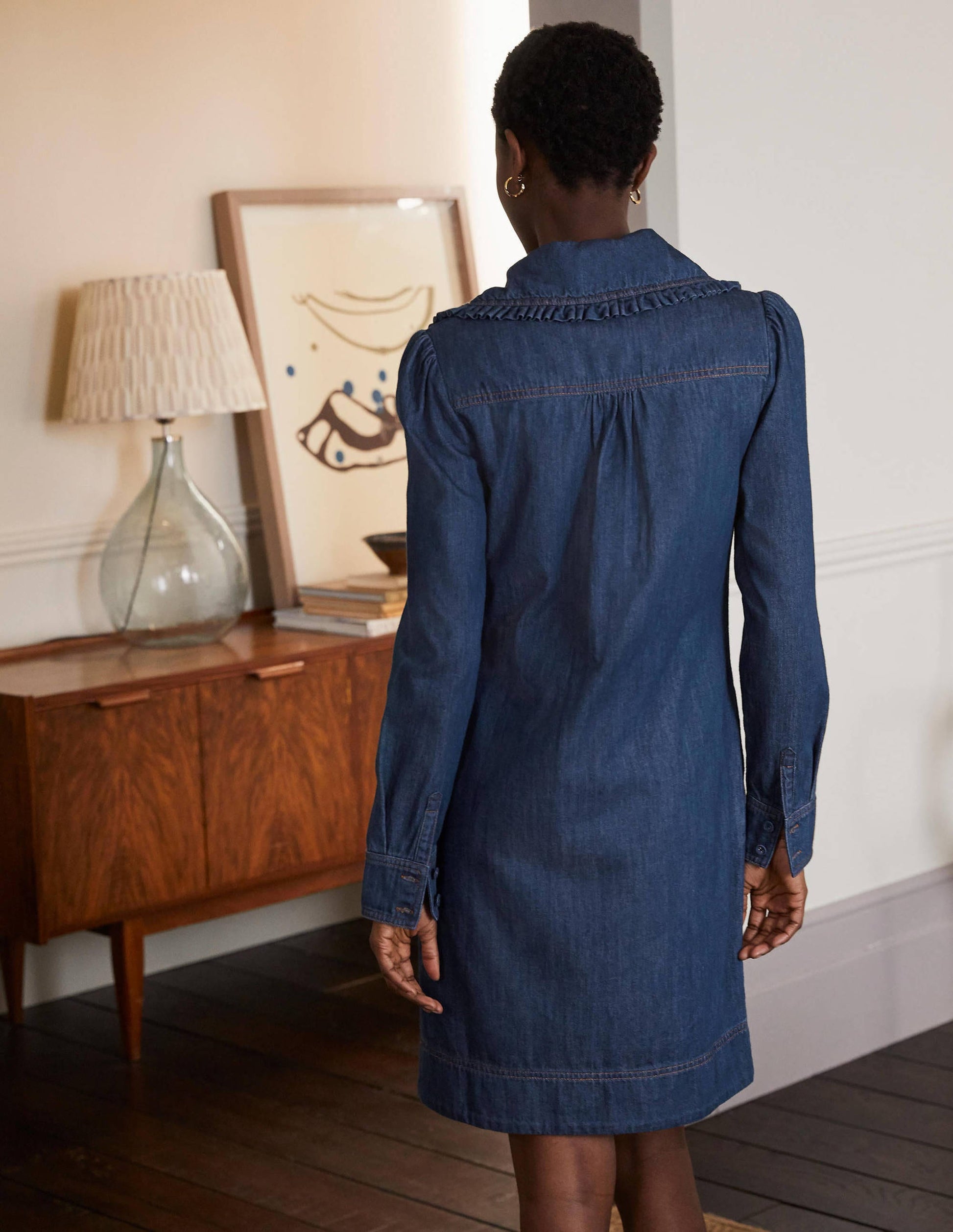 Statement Collar Denim Dress-Mid Vintage Denim-3