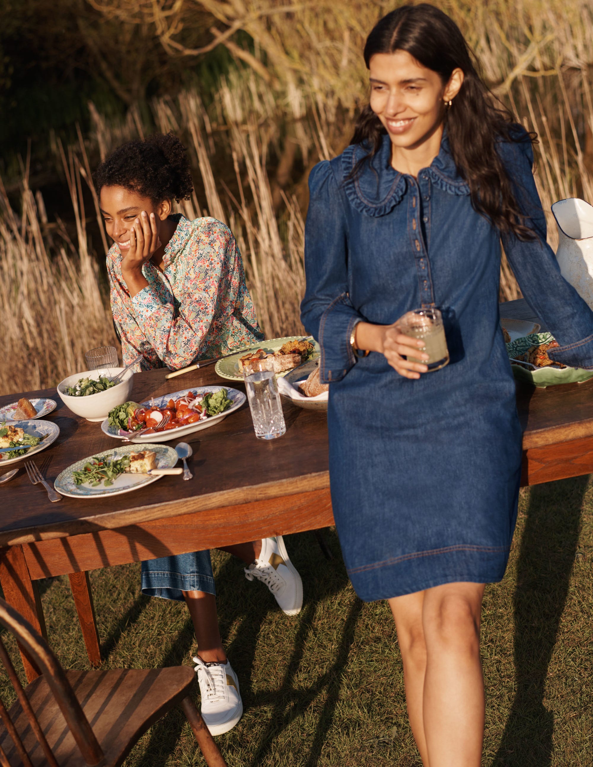Statement Collar Denim Dress-Mid Vintage Denim - Image 5