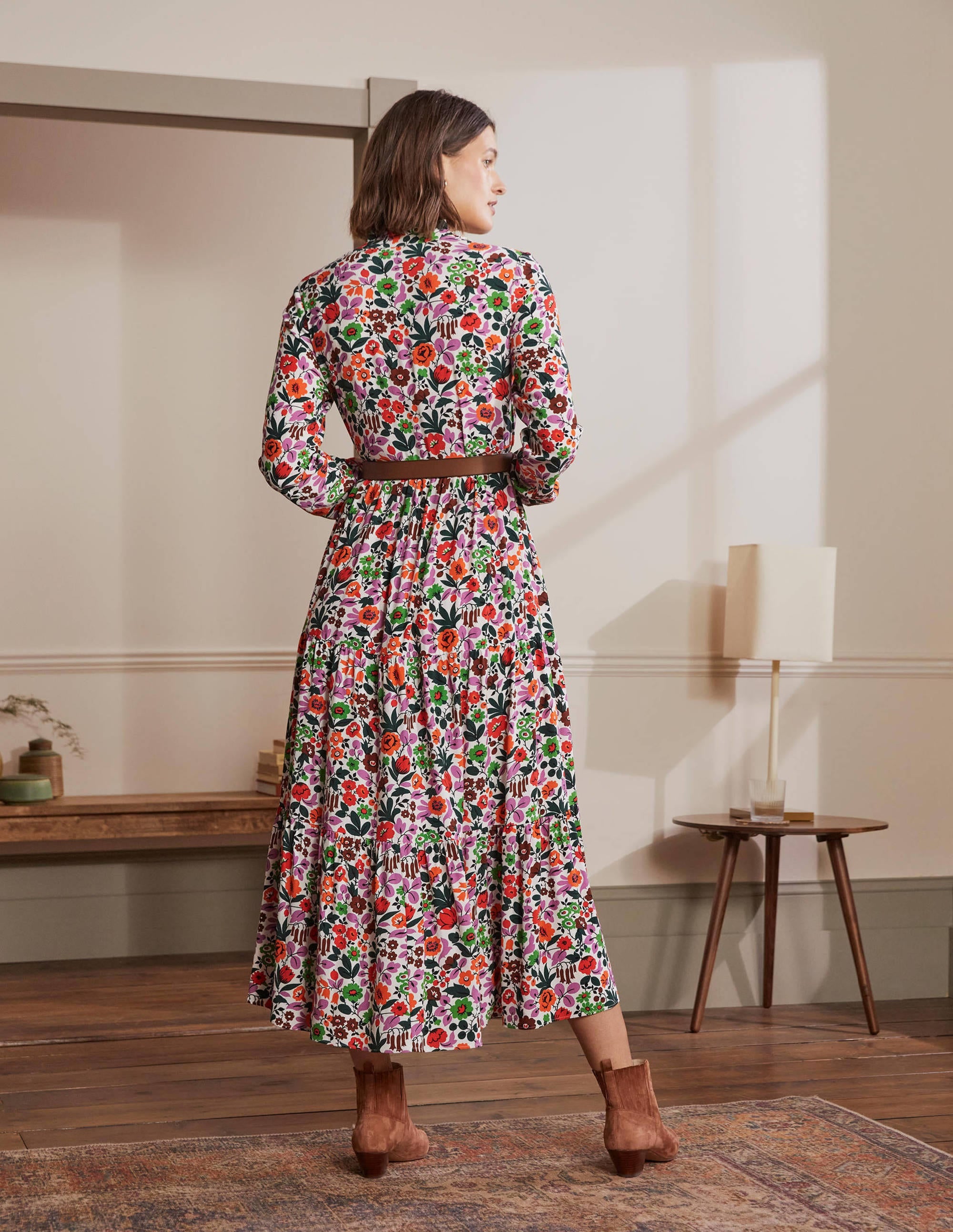 Tiered Maxi Shirt Dress-Ivory, Floral Forest - Image 3