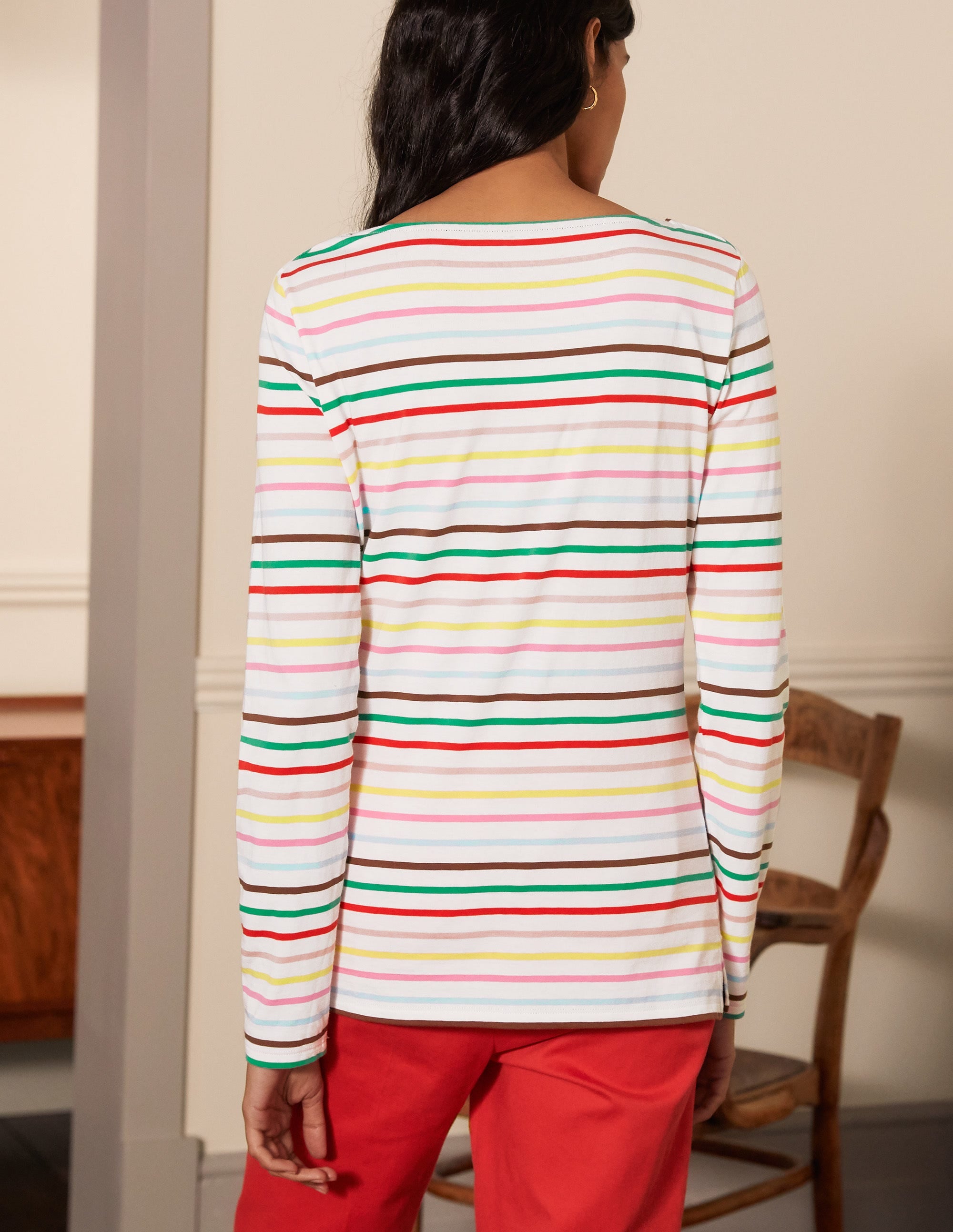 Long Sleeve Breton Top-Cherry Blossom, Lemon Rainbow - Image 3