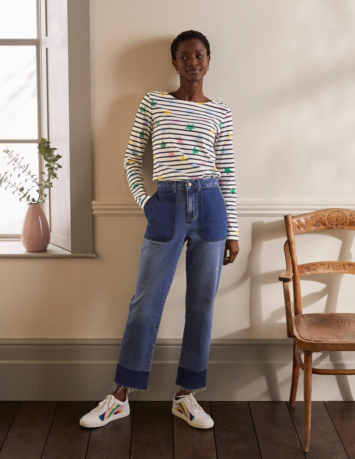Long Sleeve Breton Top-Ivory/ Navy, Multi Star-4