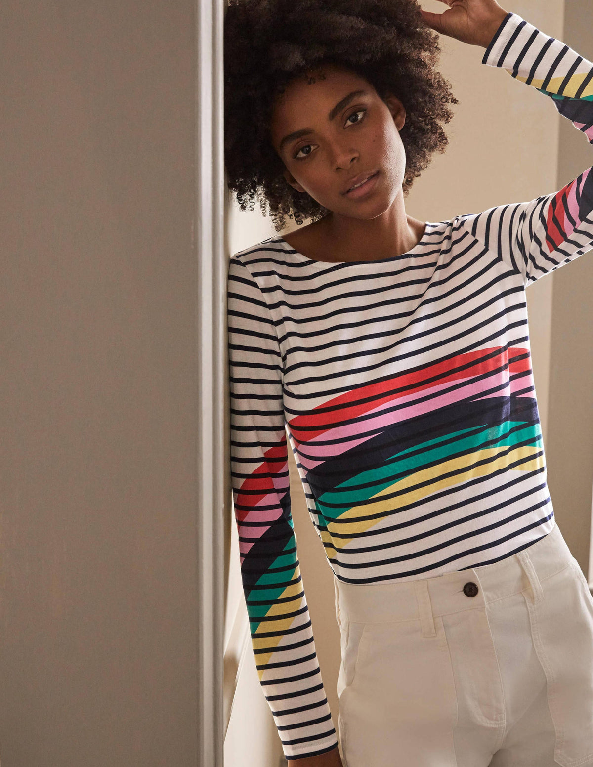 Long Sleeve Breton Top-Rainbow Placement Breton - Image 1