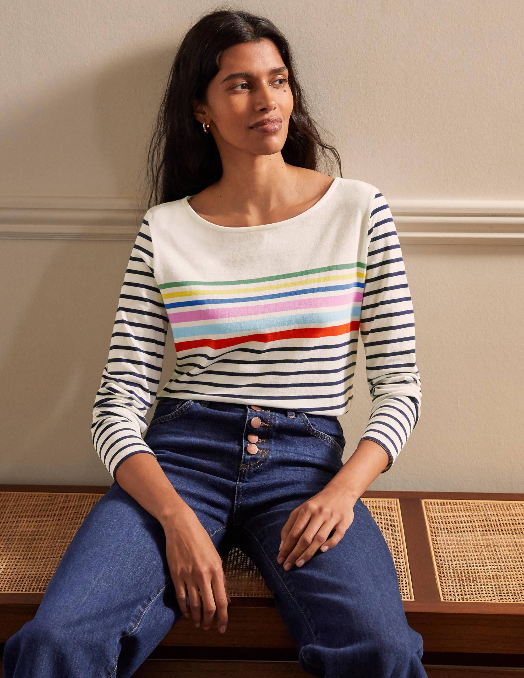Long Sleeve Breton Top-Rainbow Chest Placement - Image 1