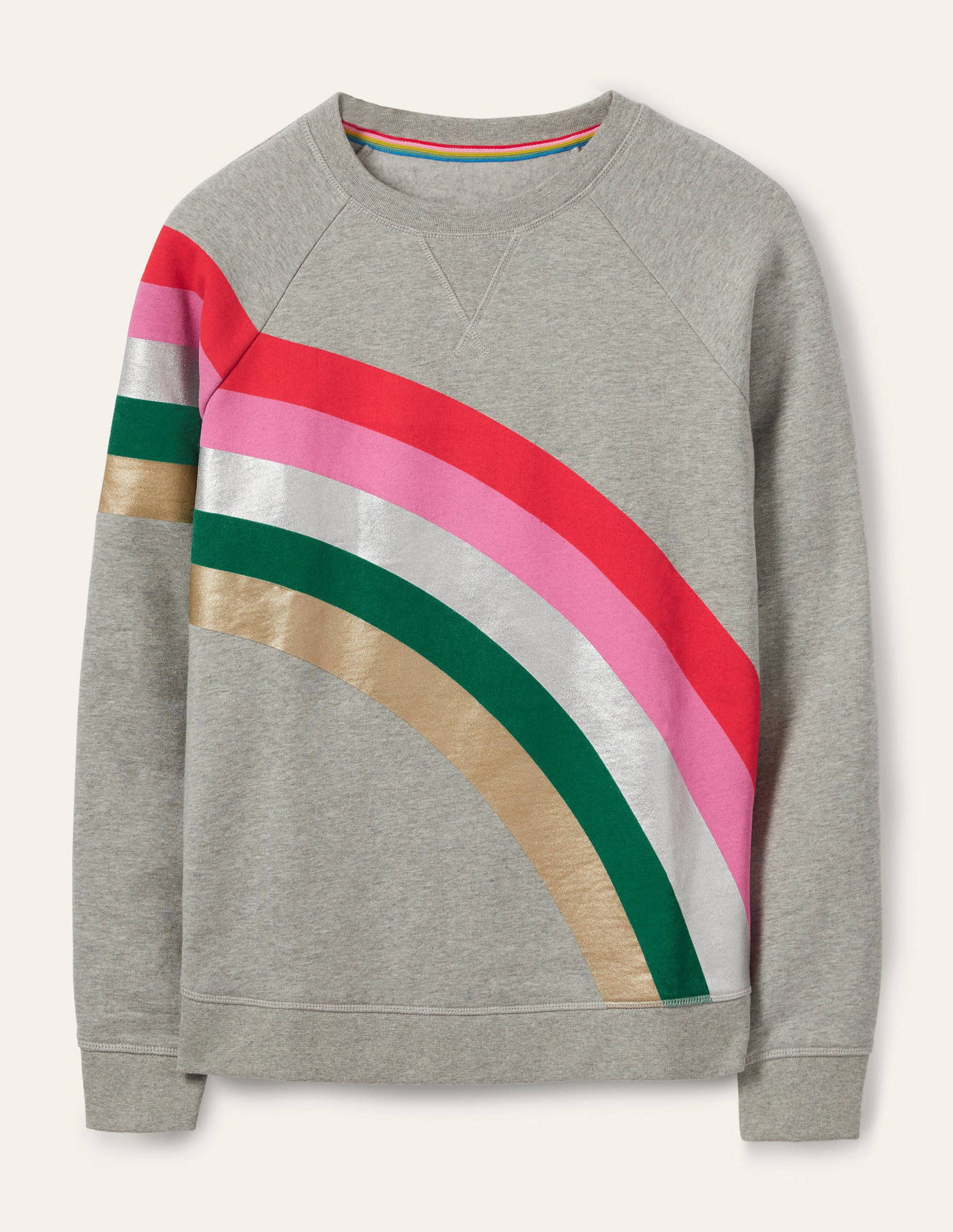Printed Cotton Sweatshirt-Grey Marl, Rainbow Placement-5