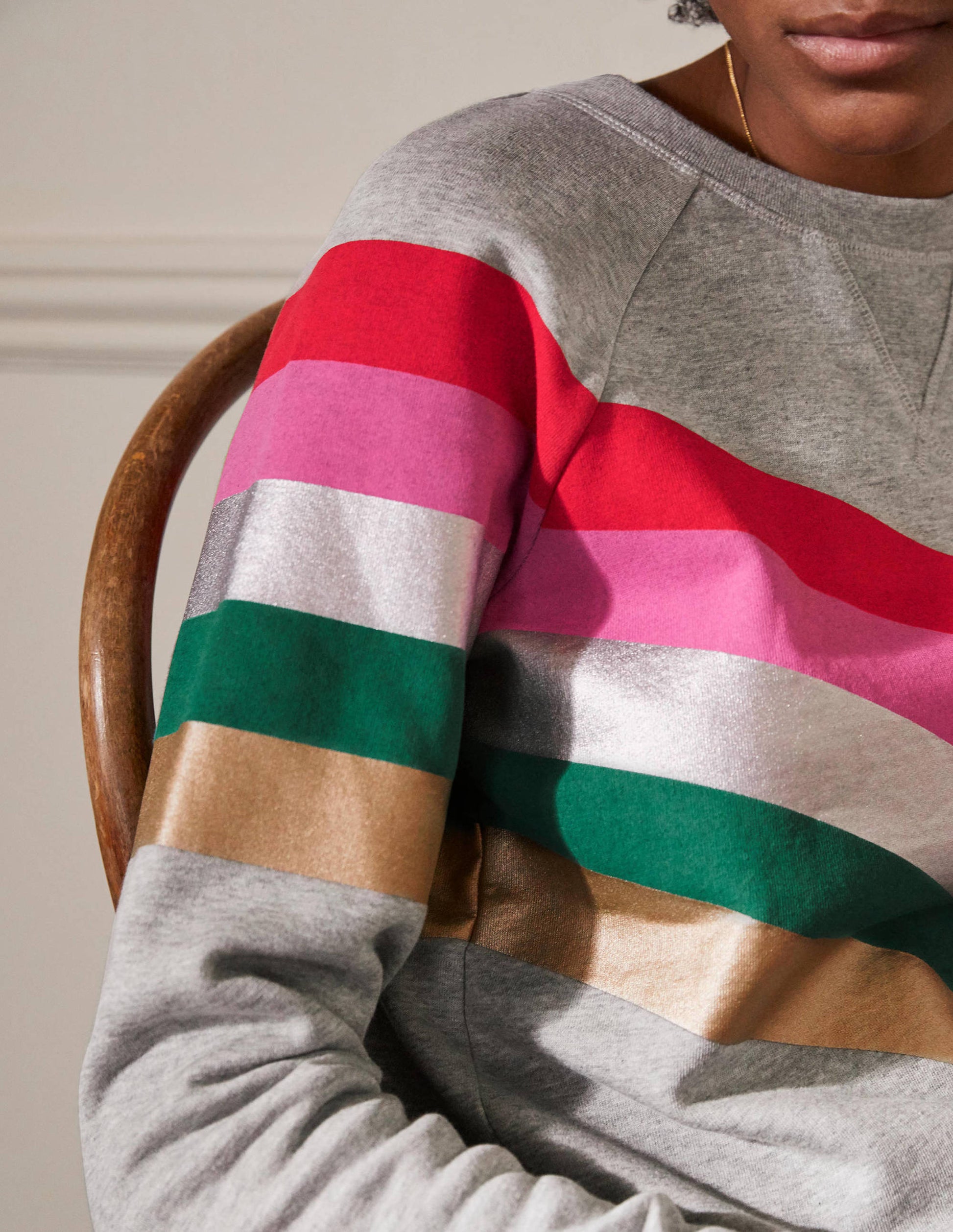 Printed Cotton Sweatshirt-Grey Marl, Rainbow Placement-2