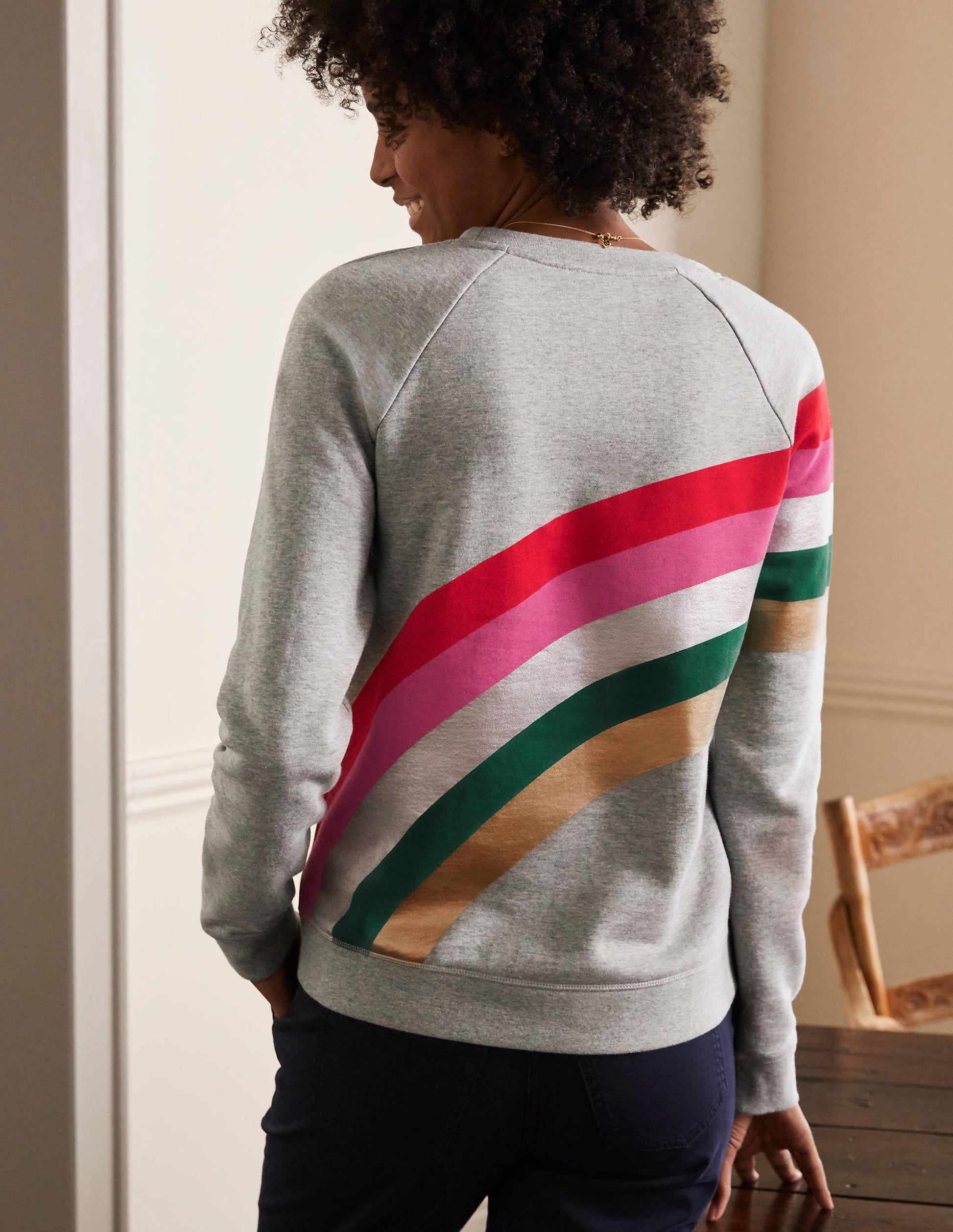 Printed Cotton Sweatshirt-Grey Marl, Rainbow Placement-3
