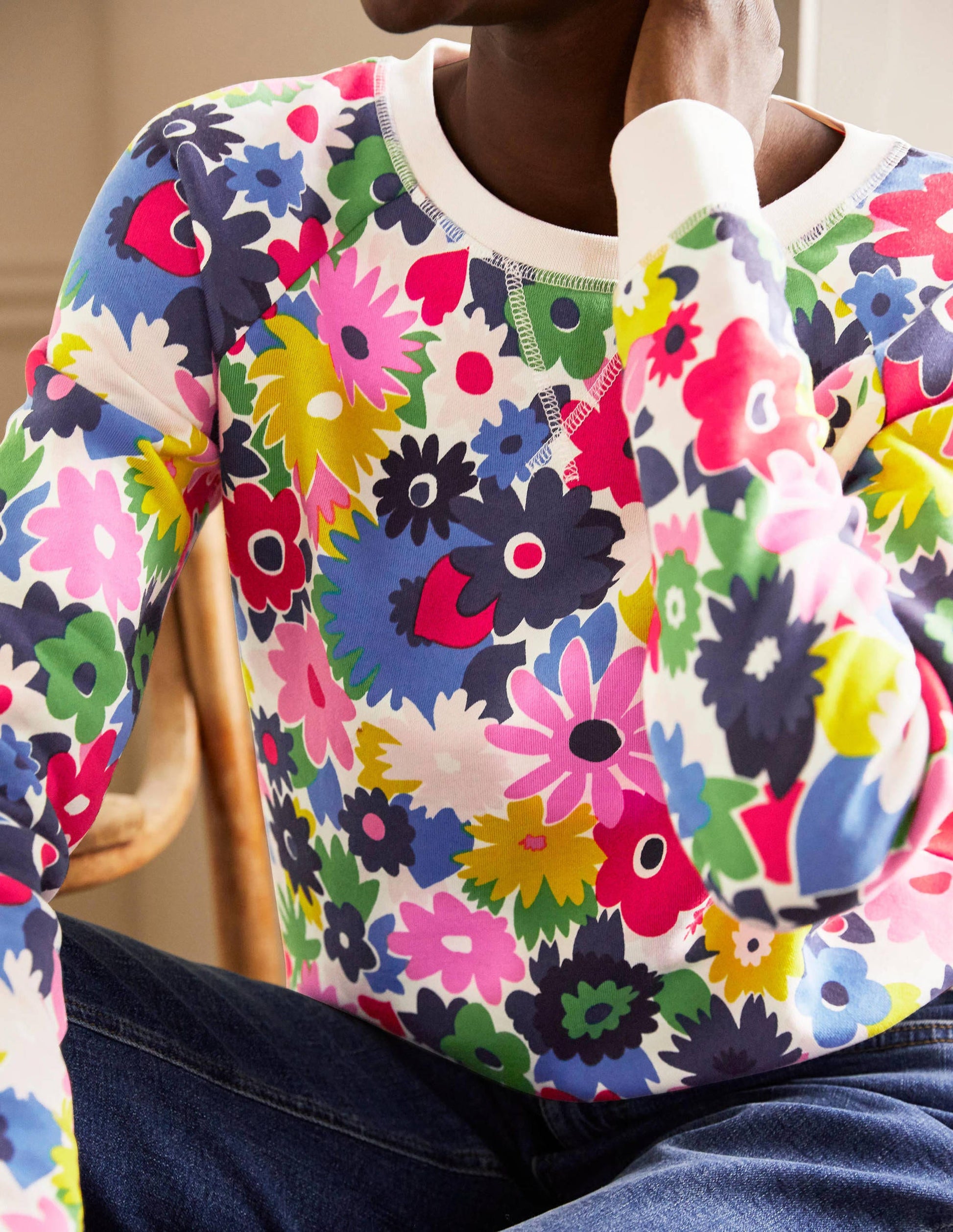 Printed Cotton Sweatshirt-Ivory, Paintbox Ditsy-2