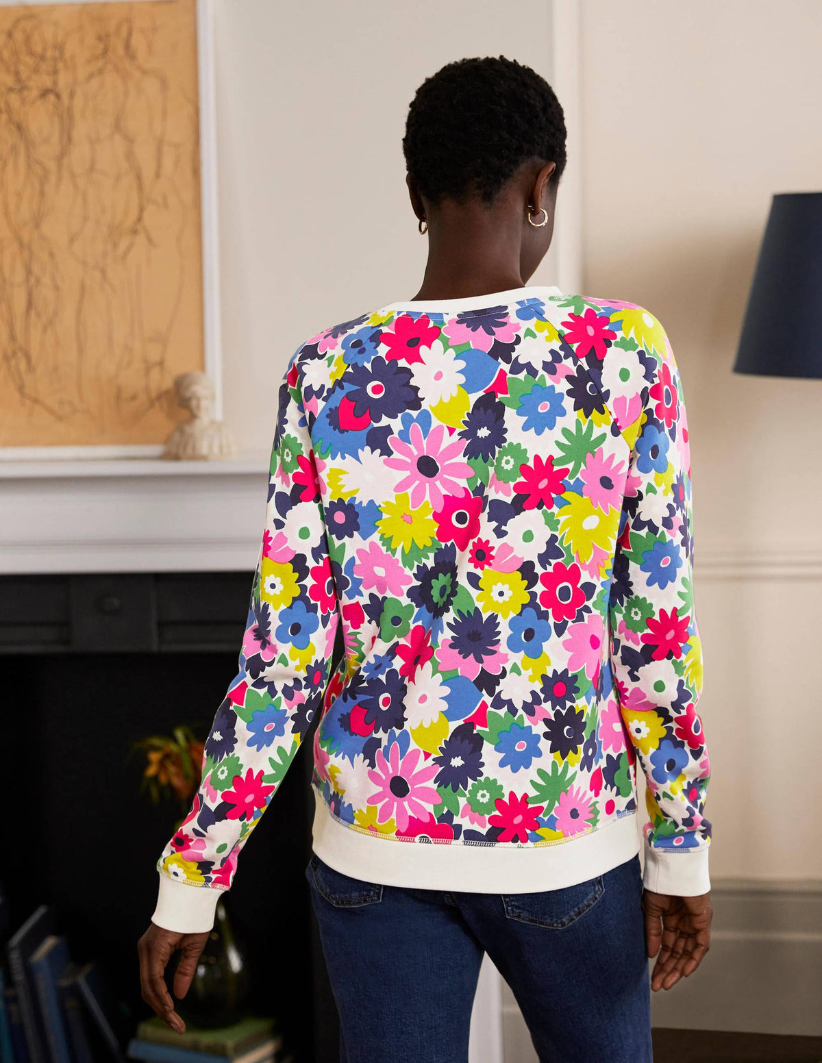 Printed Cotton Sweatshirt-Ivory, Paintbox Ditsy-3