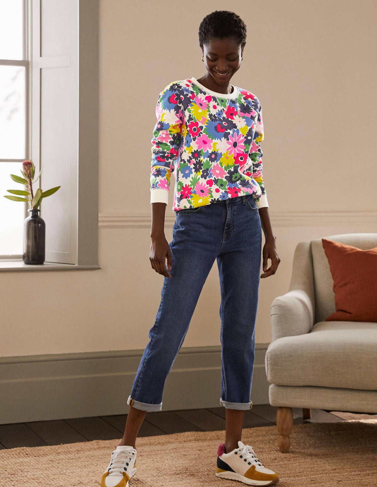 Printed Cotton Sweatshirt-Ivory, Paintbox Ditsy-4