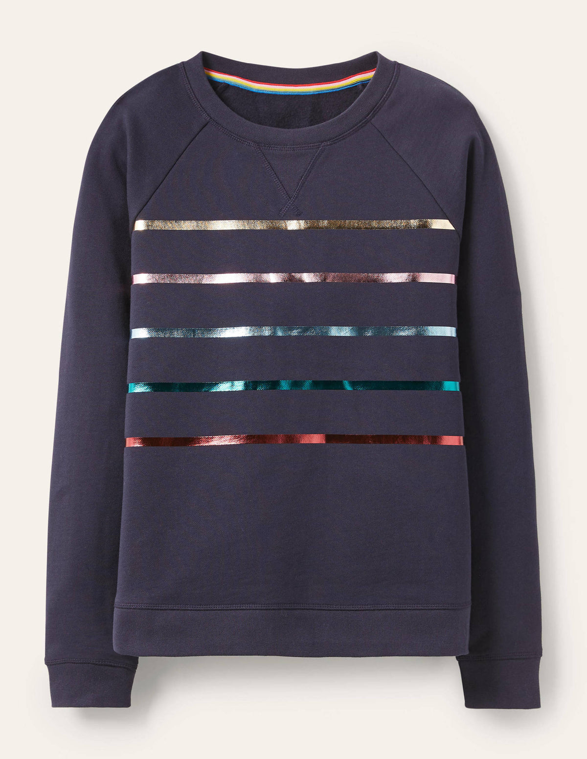 Printed Cotton Sweatshirt-Navy, Multi Foil Stripe-5