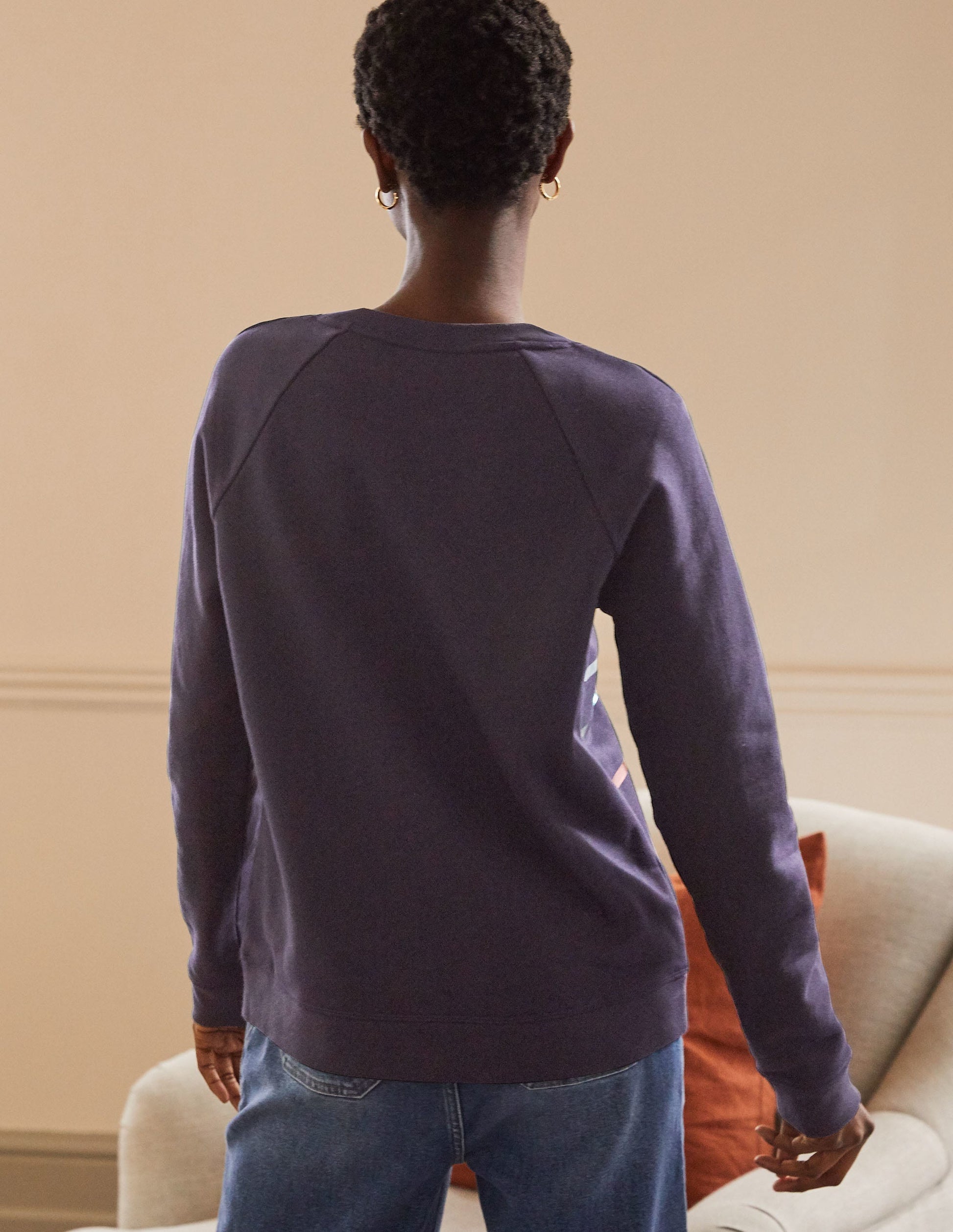 Printed Cotton Sweatshirt-Navy, Multi Foil Stripe-3