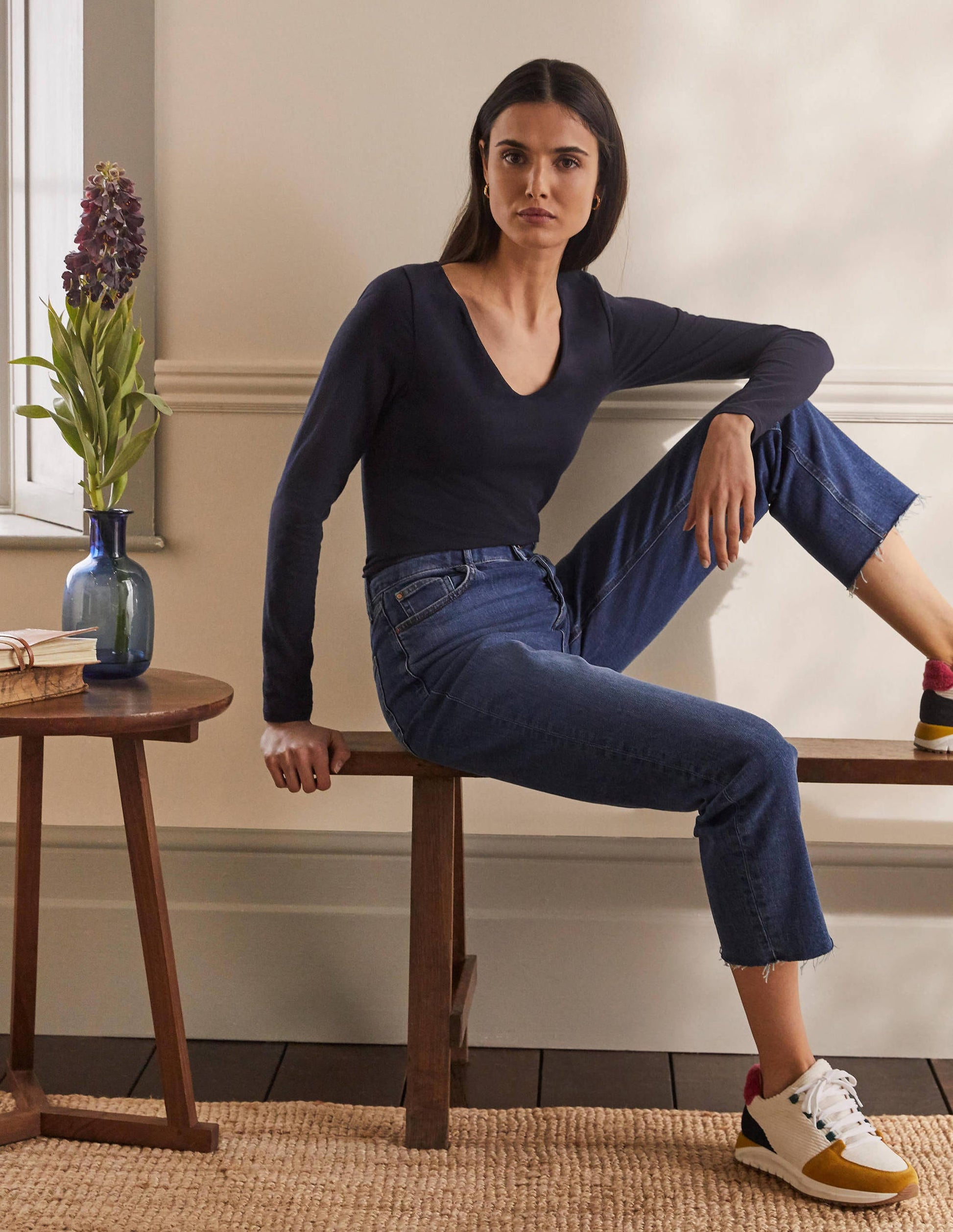 Double Layer V-neck Top-Navy-1