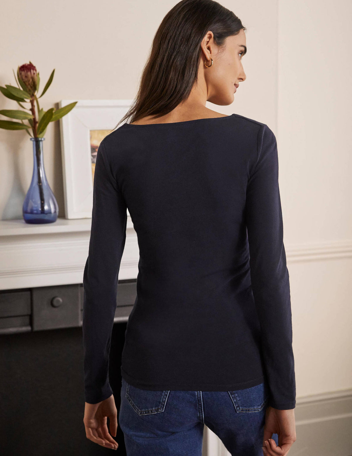 Double Layer V-neck Top-Navy - Image 3