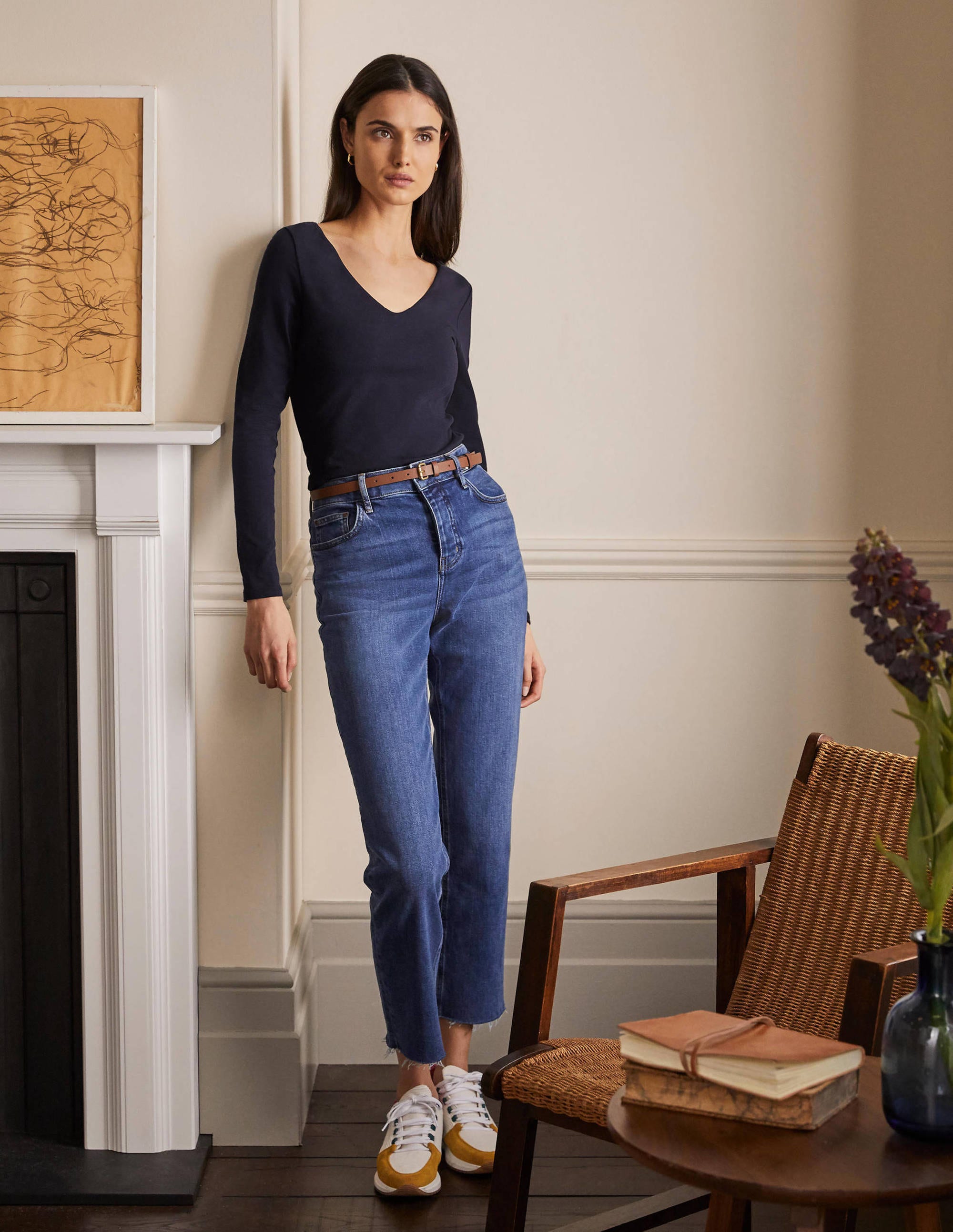 Double Layer V-neck Top-Navy - Image 4