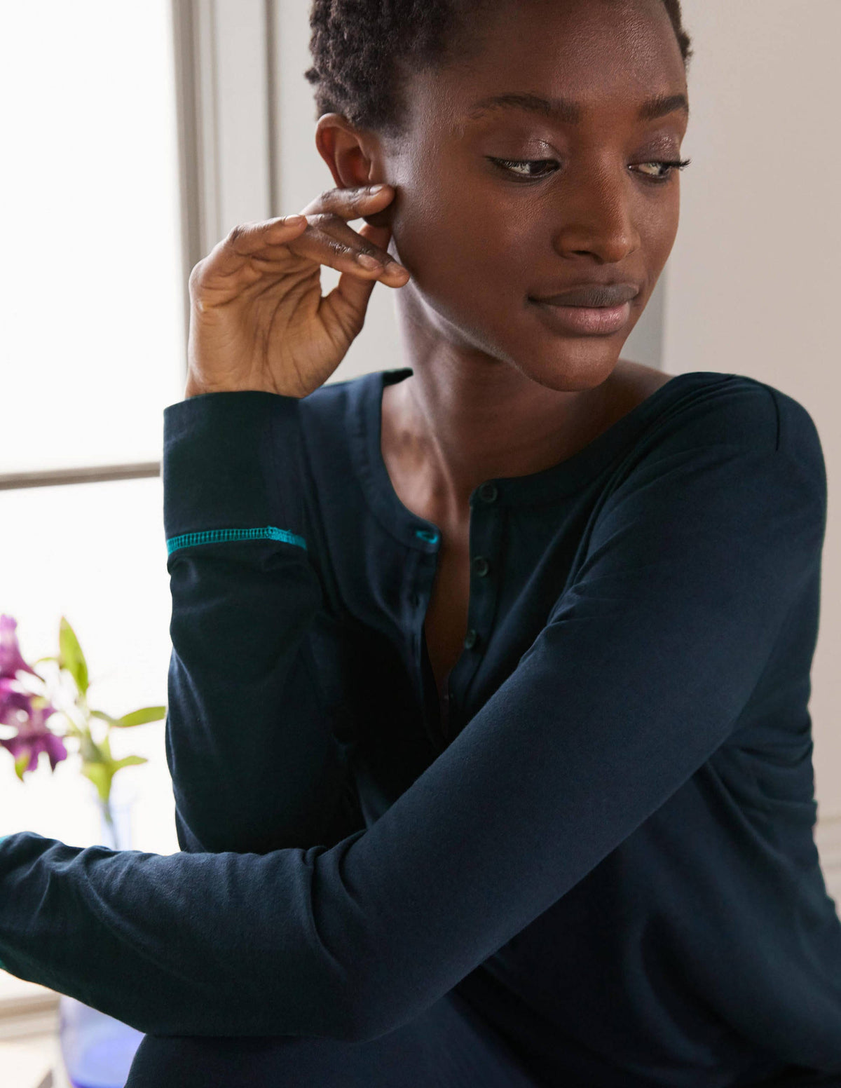 Alba Jersey Pyjama Top-Navy - Image 2