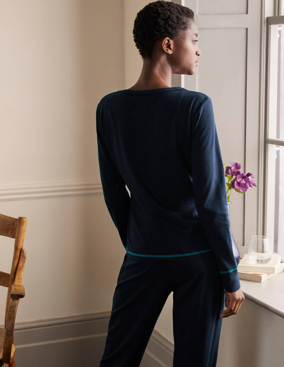 Alba Jersey Pyjama Top-Navy - Image 3