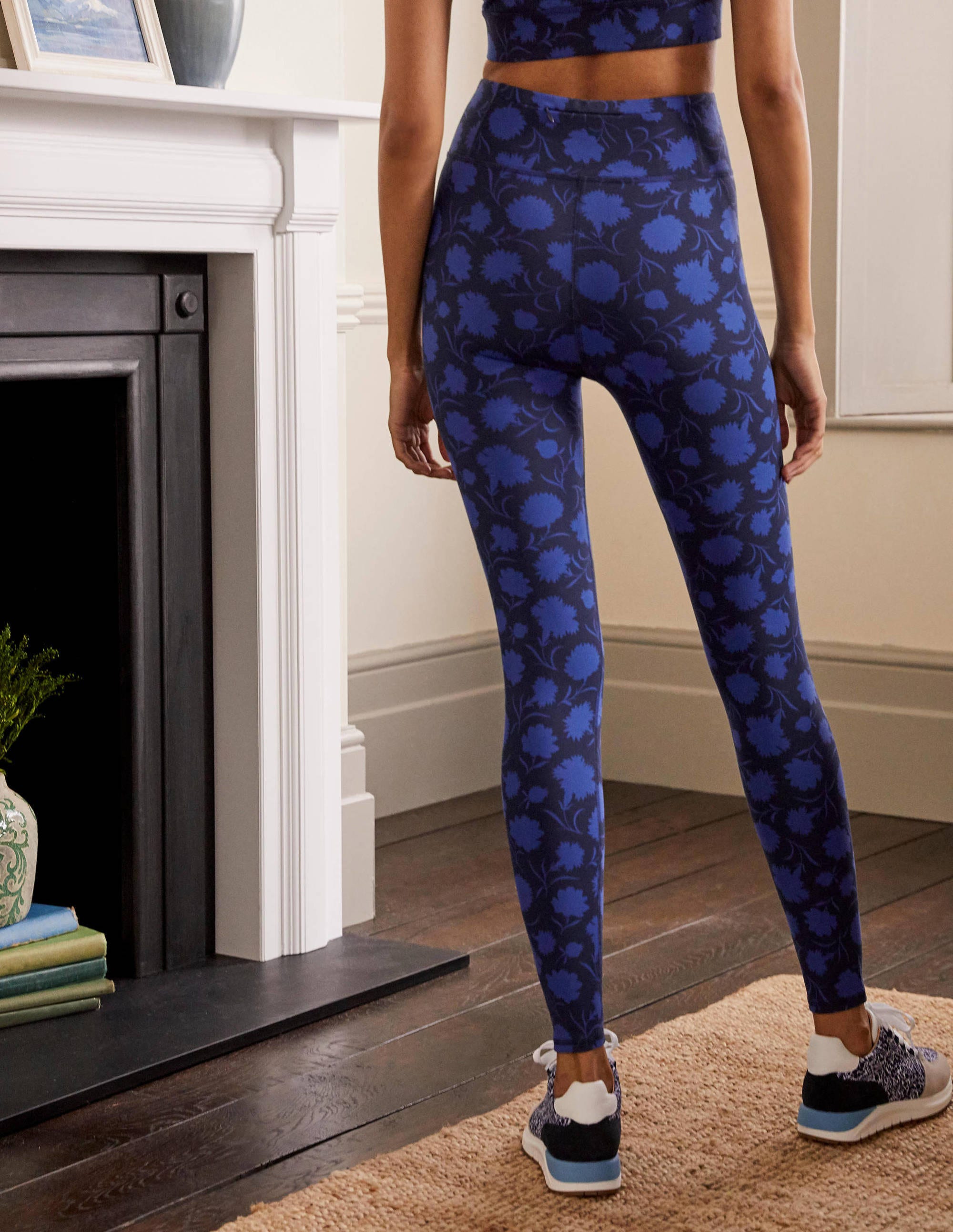 High Waisted Leggings-Persian Blue, Leafy Bud - Image 3