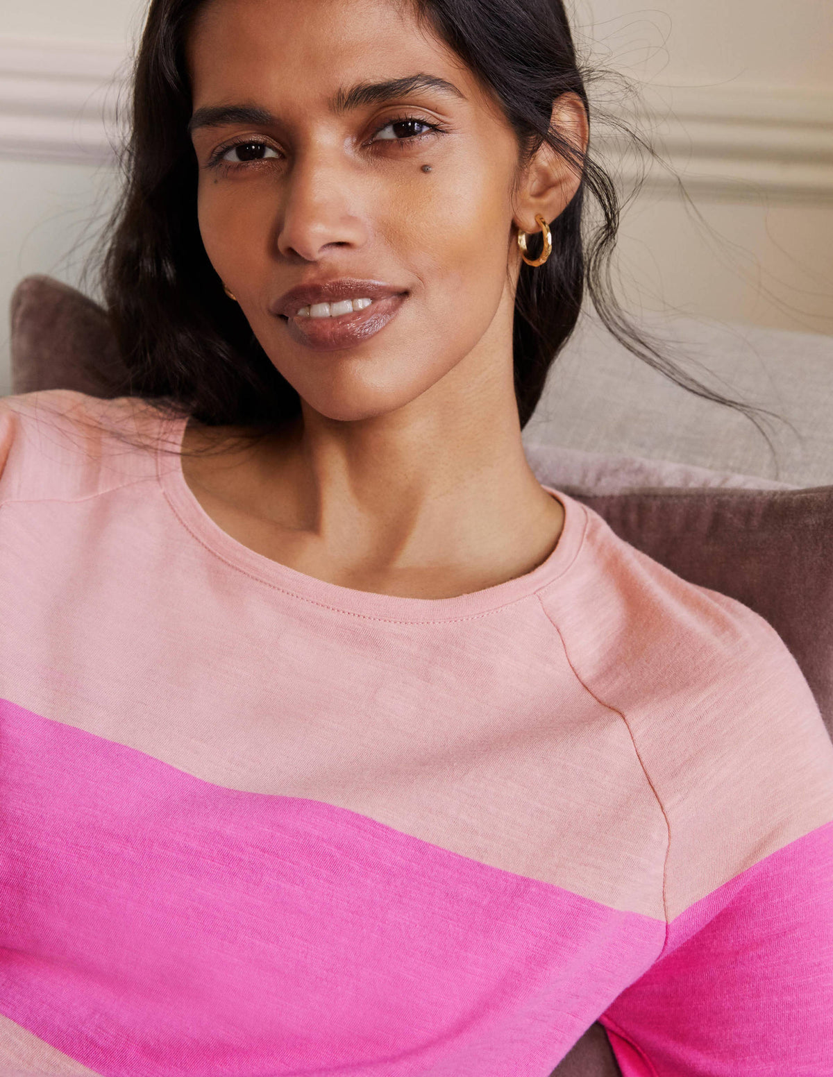 Lorna Baseball Jersey Top-Milkshake, Pink Stripe-2