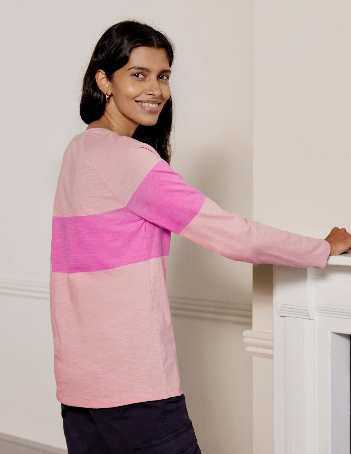 Lorna Baseball Jersey Top-Milkshake, Pink Stripe - Image 3