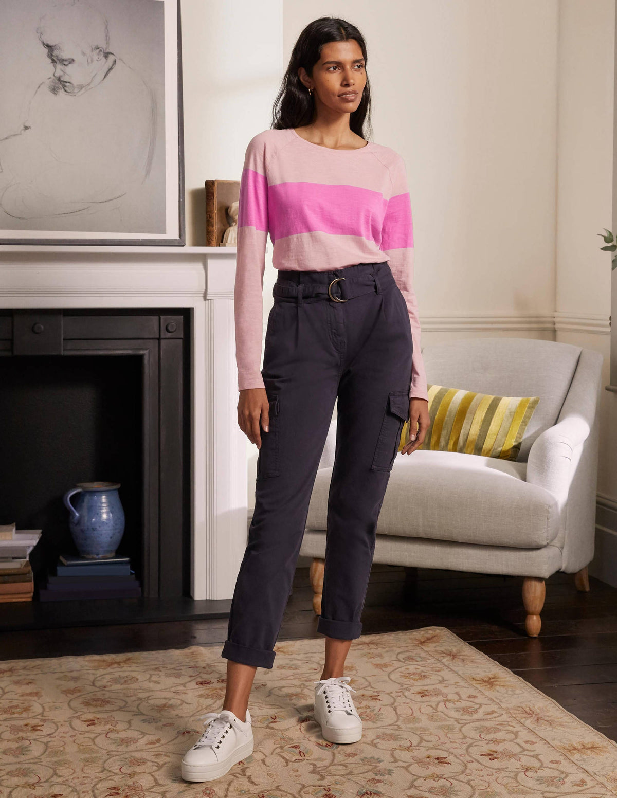 Lorna Baseball Jersey Top-Milkshake, Pink Stripe - Image 4