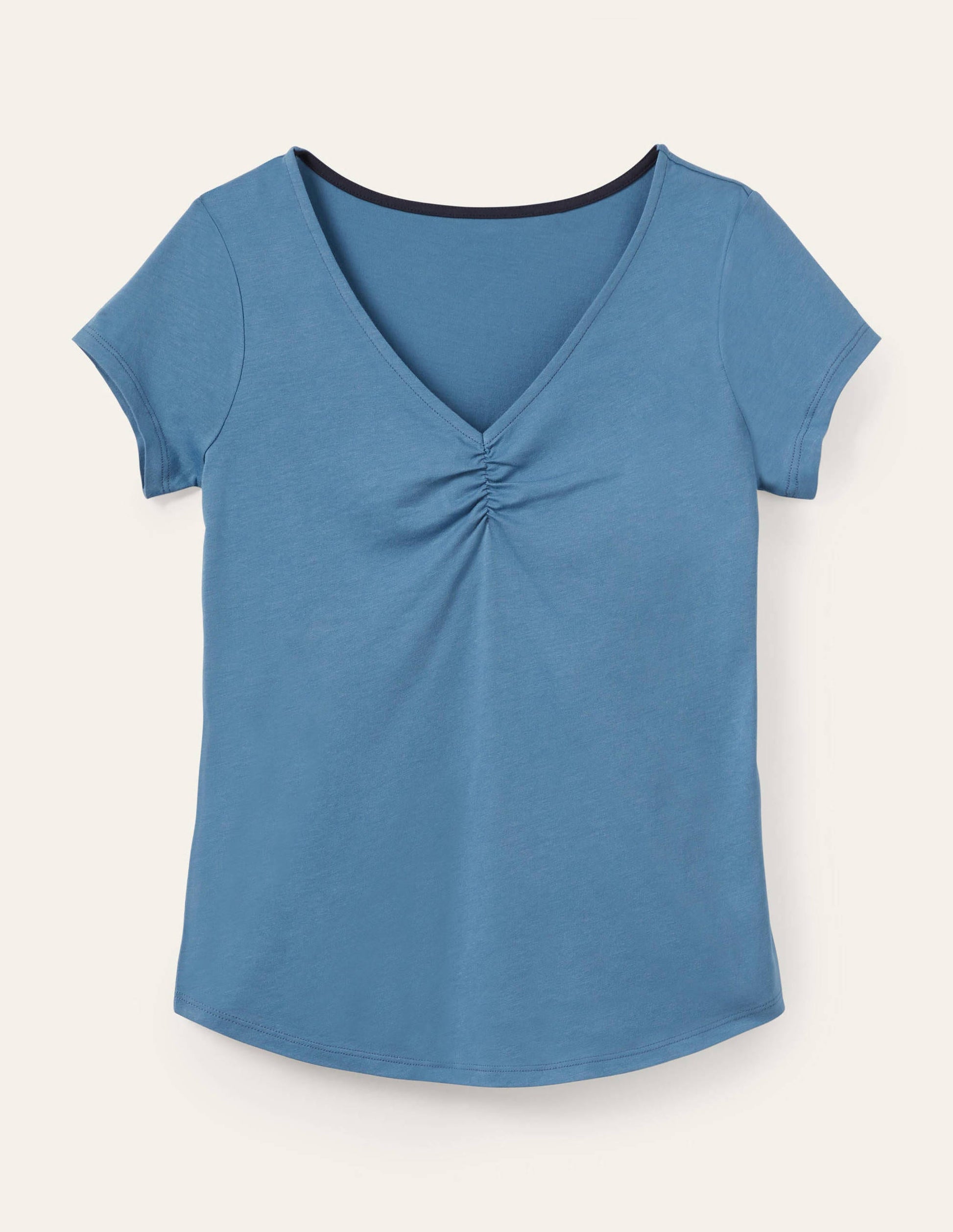 Supersoft Ruched V-Neck Top-Azure-5