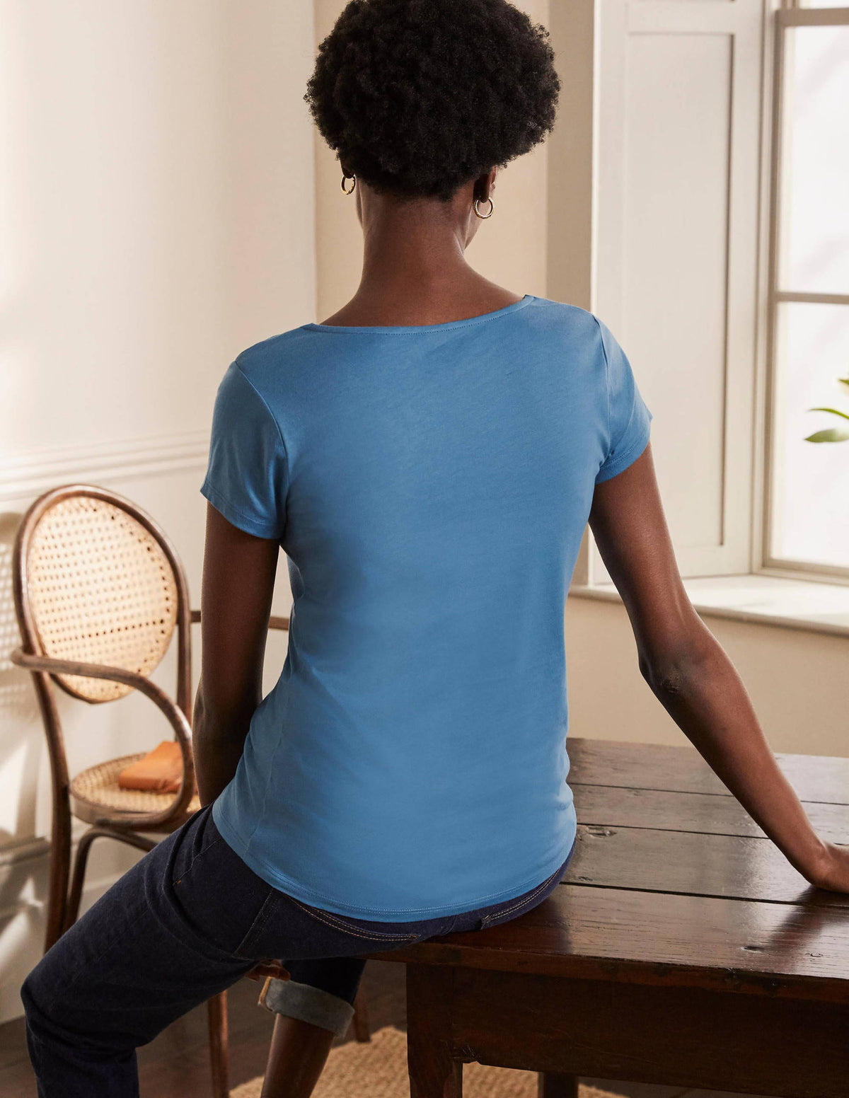 Supersoft Ruched V-Neck Top-Azure-3