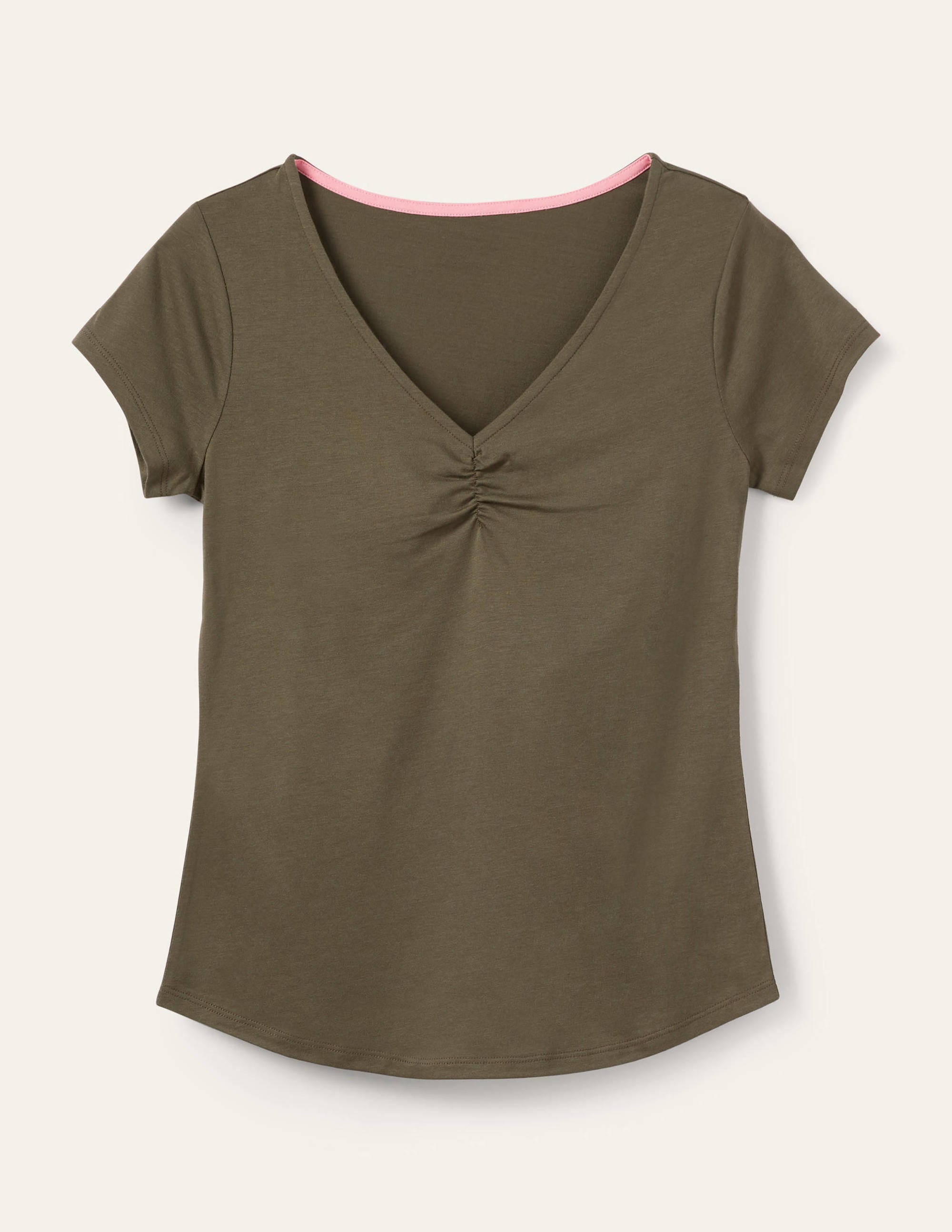 Supersoft Ruched V-Neck Top-Classic Khaki - Image 5