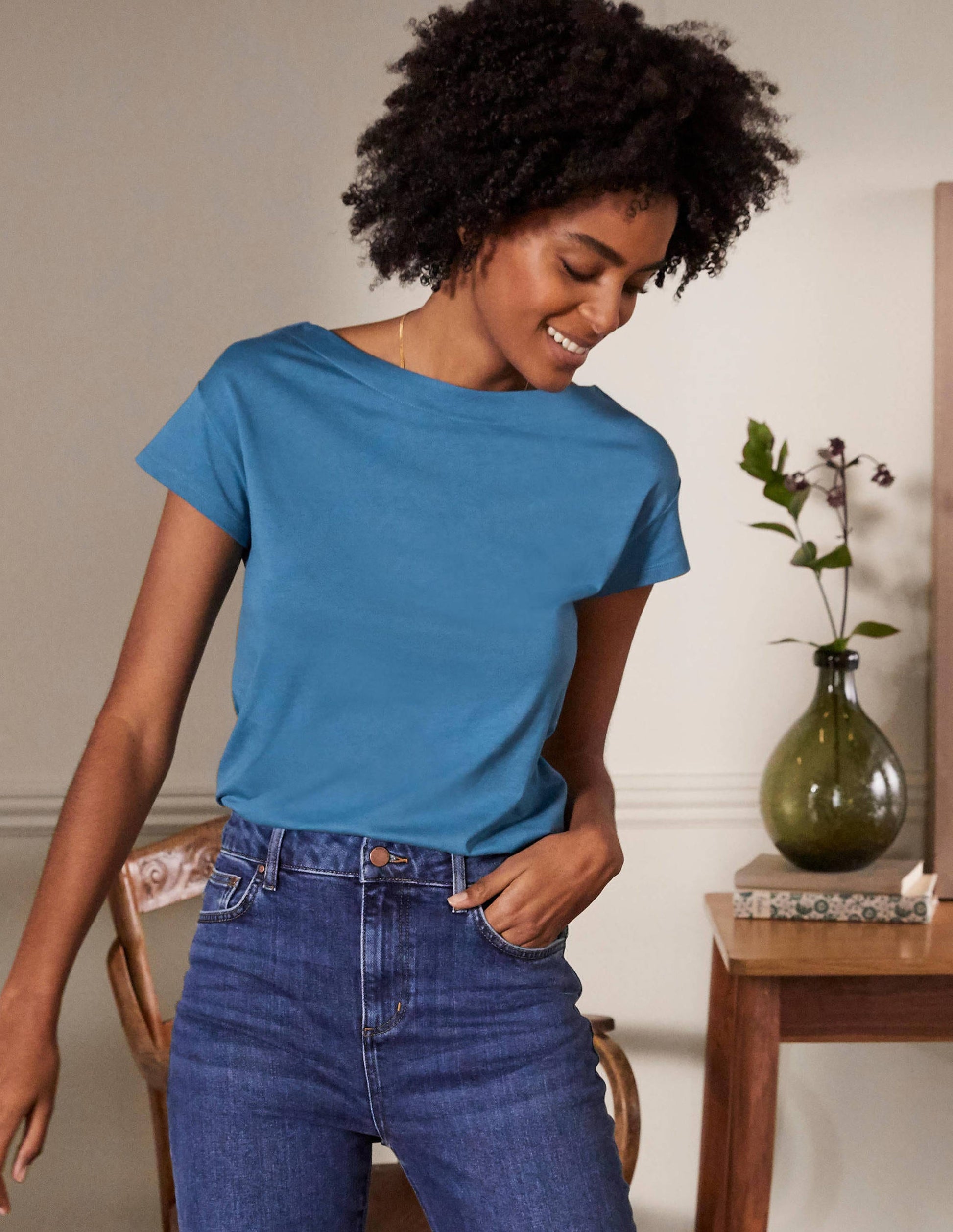 Supersoft Boat Neck T-Shirt-Azure-1