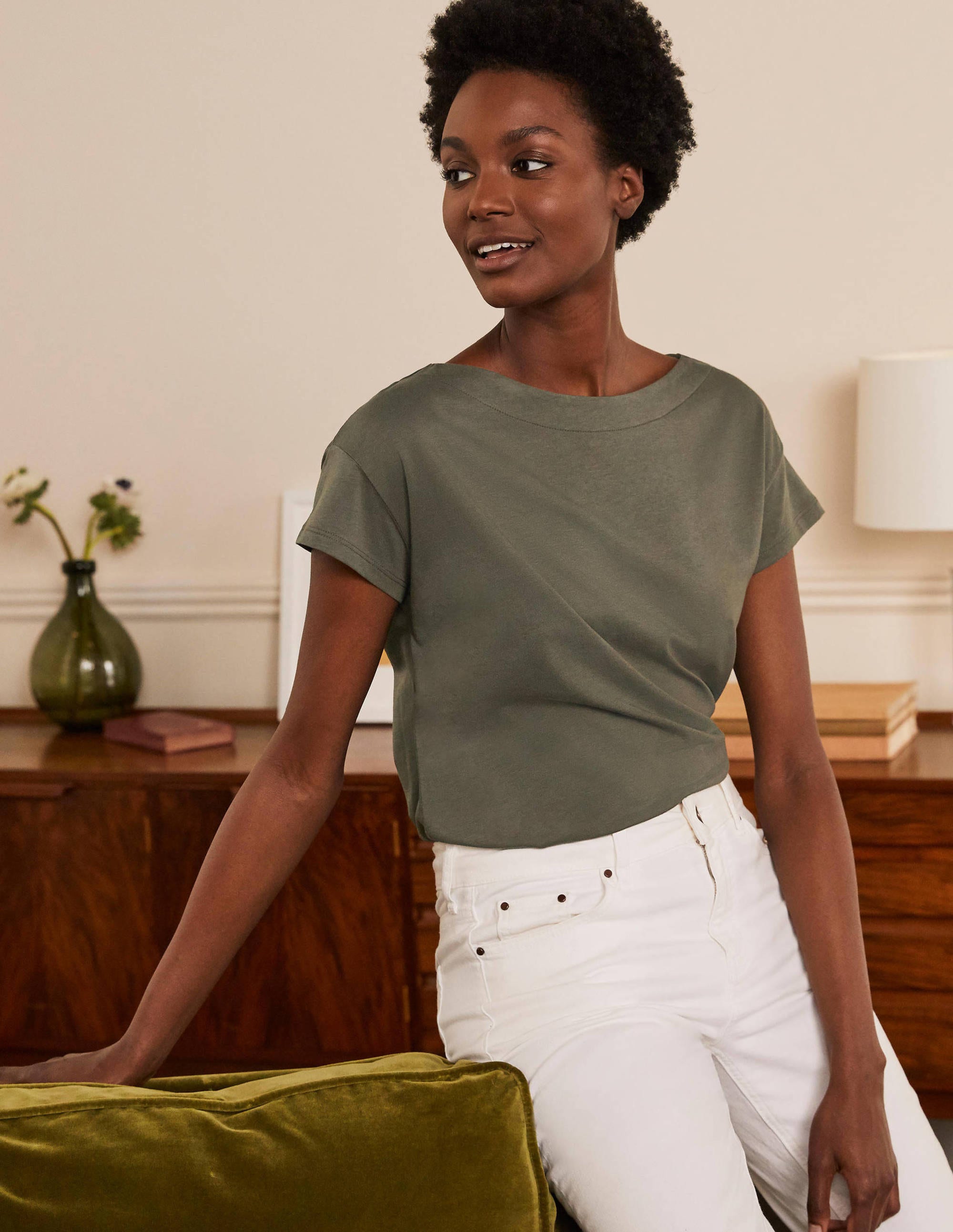 Supersoft Boat Neck T-Shirt-Classic Khaki - Image 1