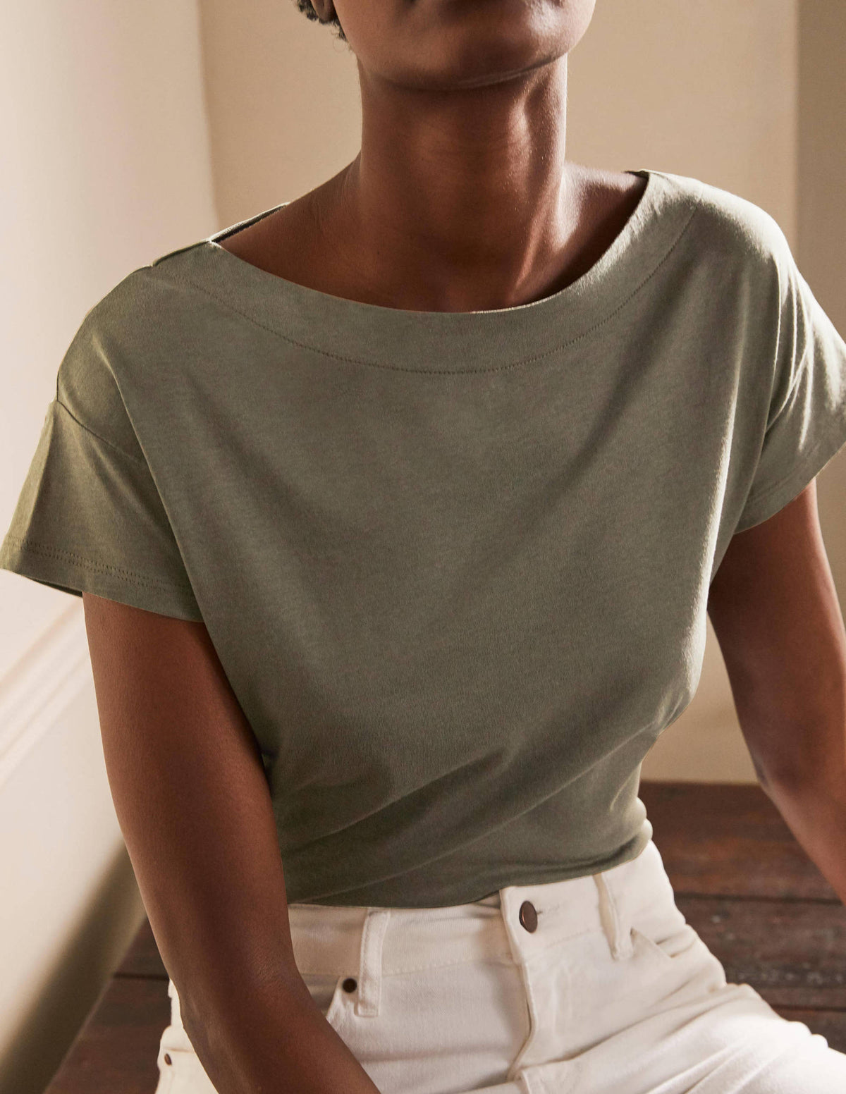 Supersoft Boat Neck T-Shirt-Classic Khaki-2