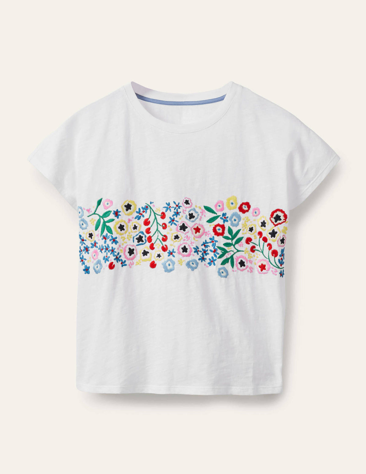 Lena Embroidered Jersey Tee-White, Multi Floral Embroidery - Image 6