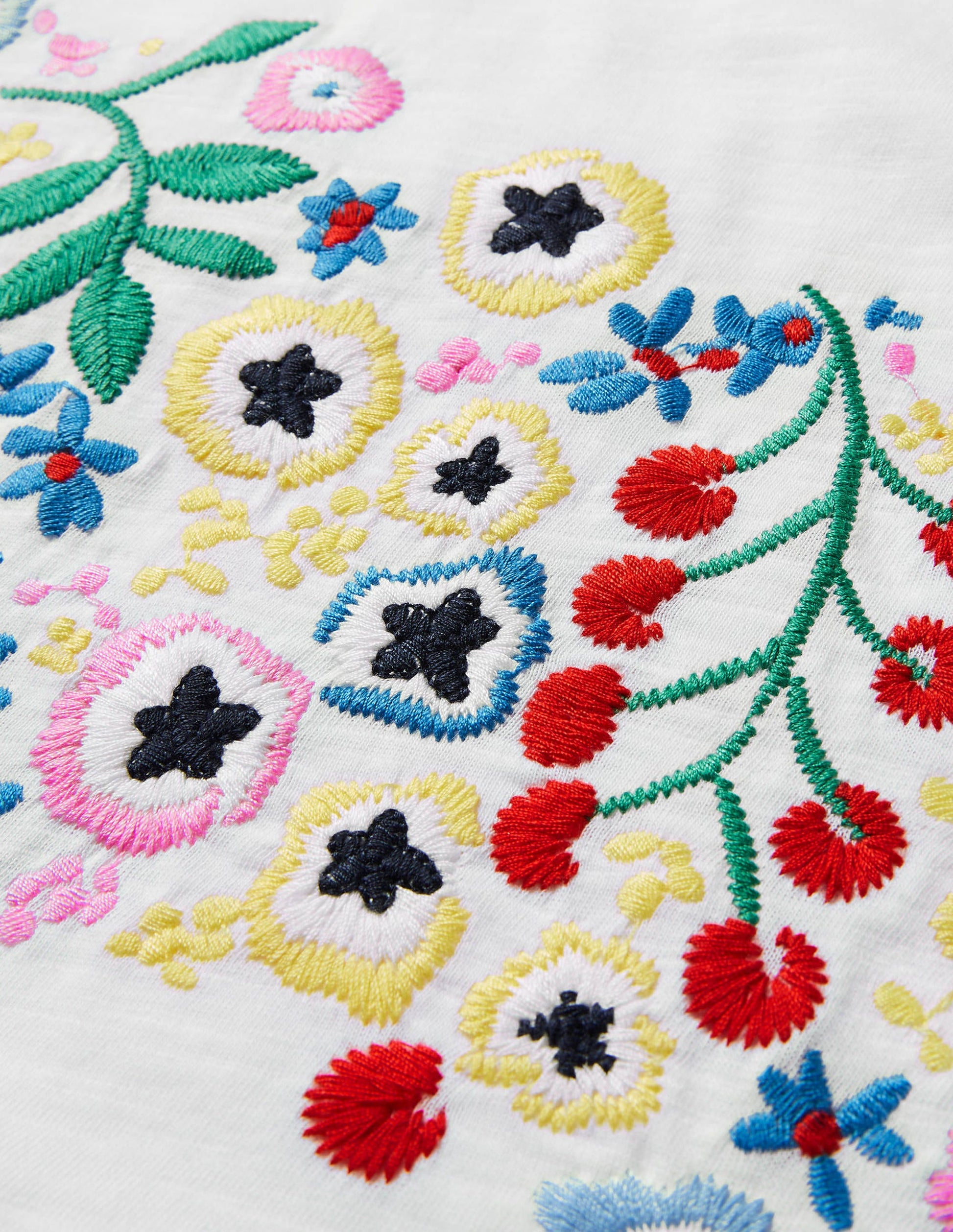 Lena Embroidered Jersey Tee-White, Multi Floral Embroidery-7