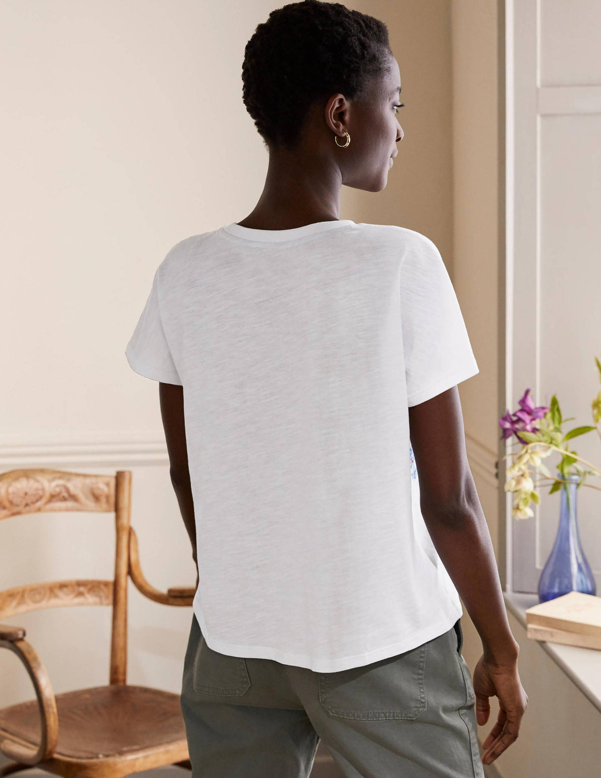 Lena Embroidered Jersey Tee-White, Multi Floral Embroidery-4