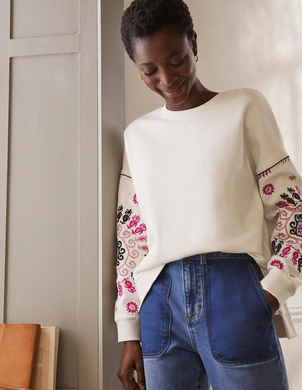 Interest Sweatshirt-Ivory, Multi Embroidery-1