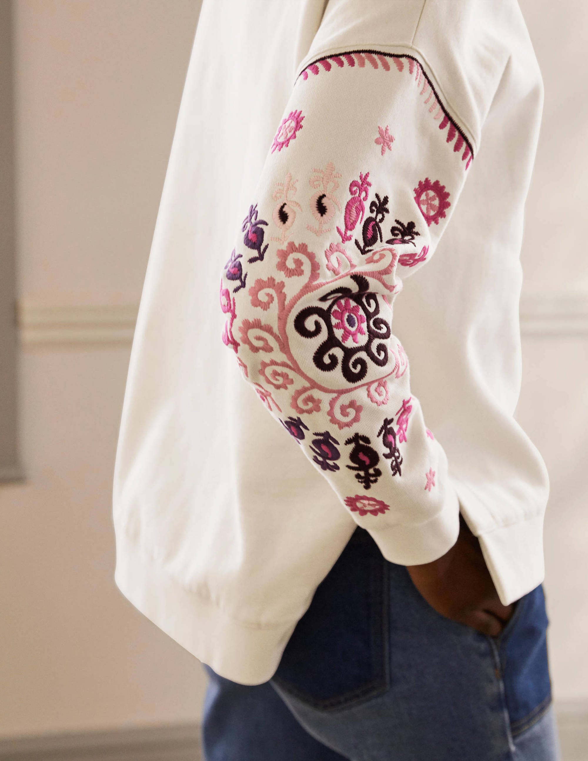 Interest Sweatshirt-Ivory, Multi Embroidery - Image 2