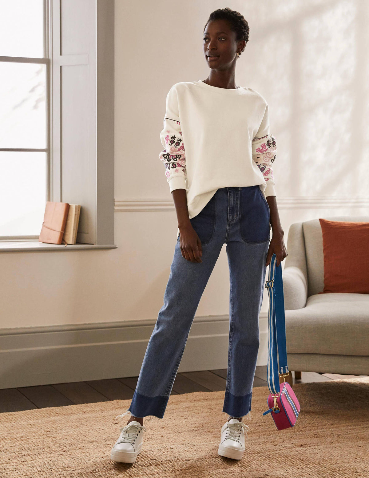 Interest Sweatshirt-Ivory, Multi Embroidery - Image 4