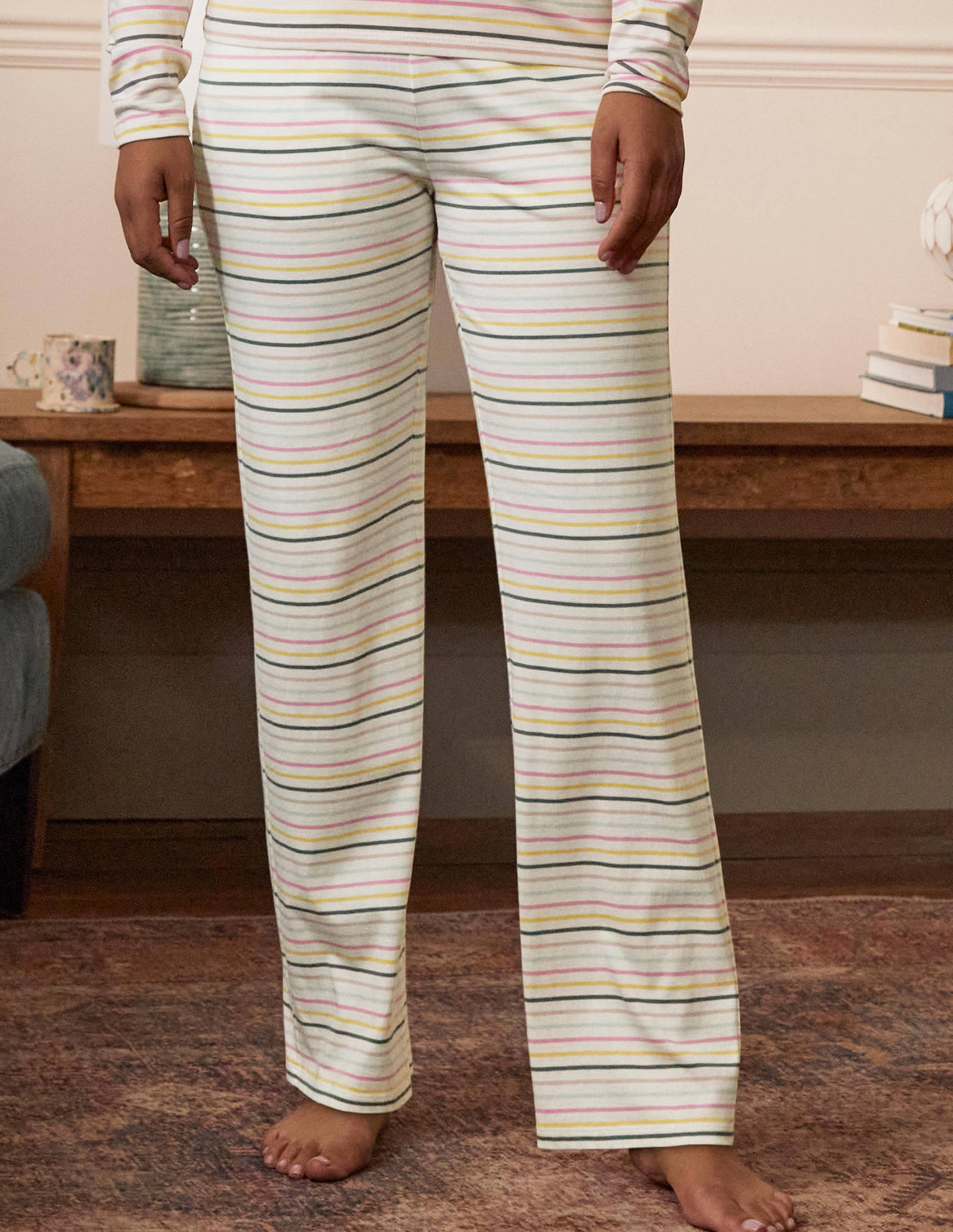 Emma Pyjama Bottoms-Pale Lemon and Heath Stripe-4