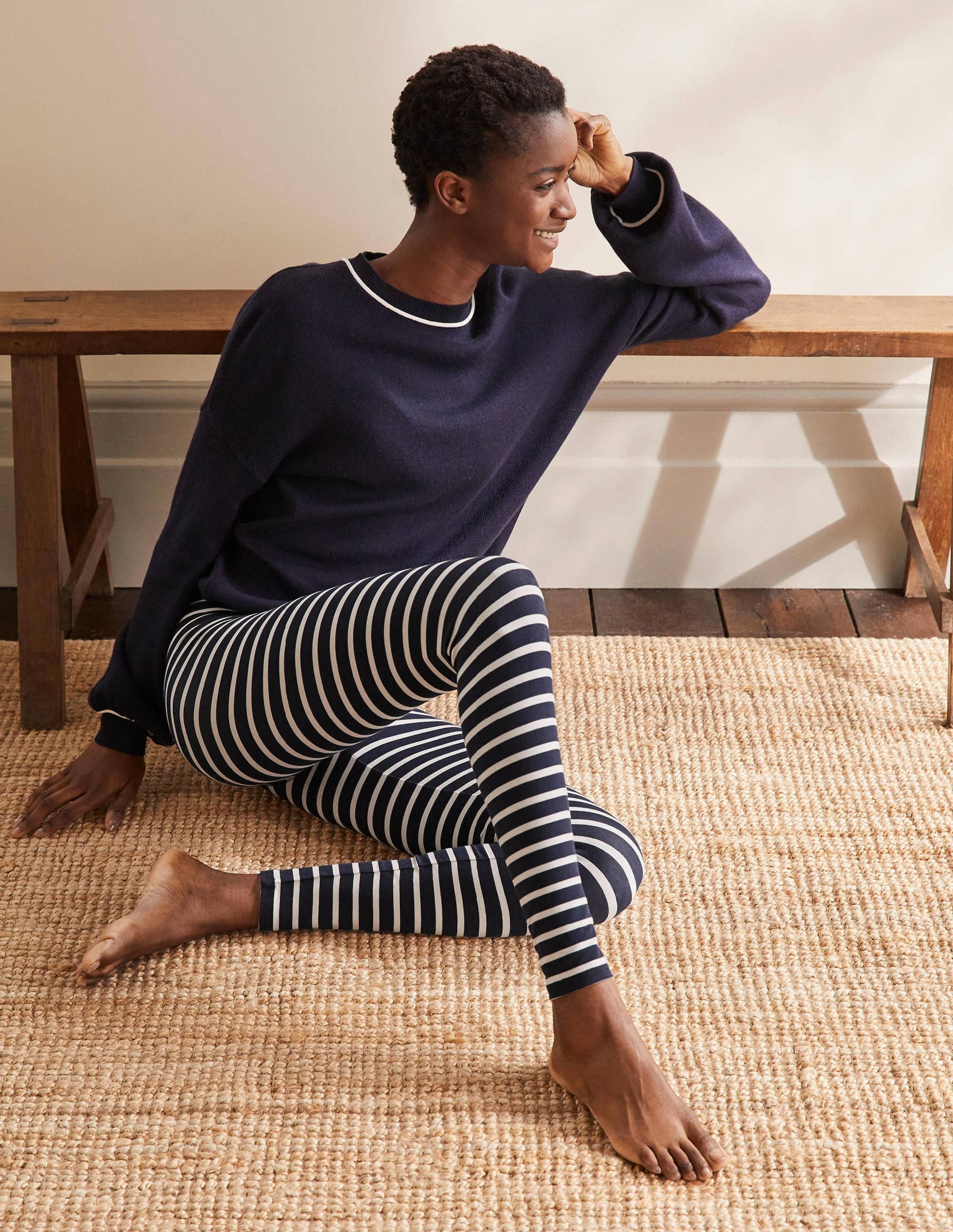 High Rise Jersey Leggings-Navy/Ivory-1