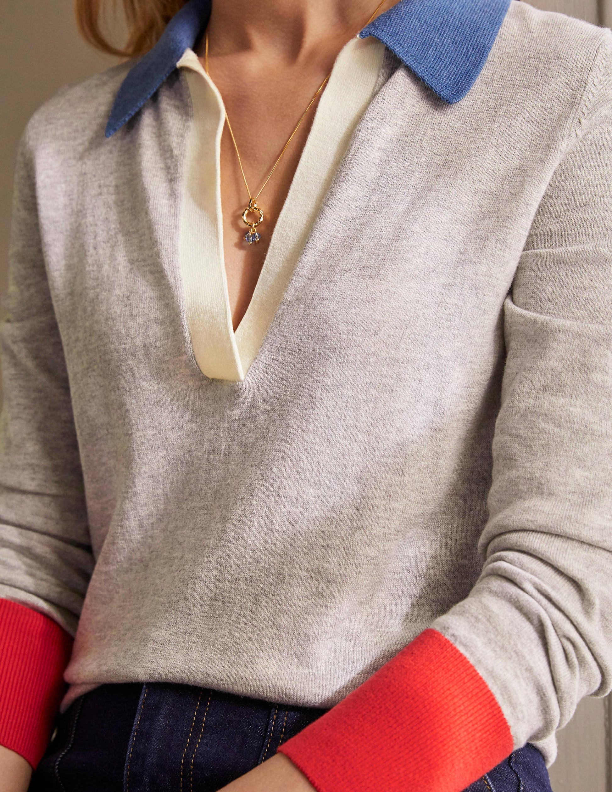 Collar Jumper-Grey Melange-2