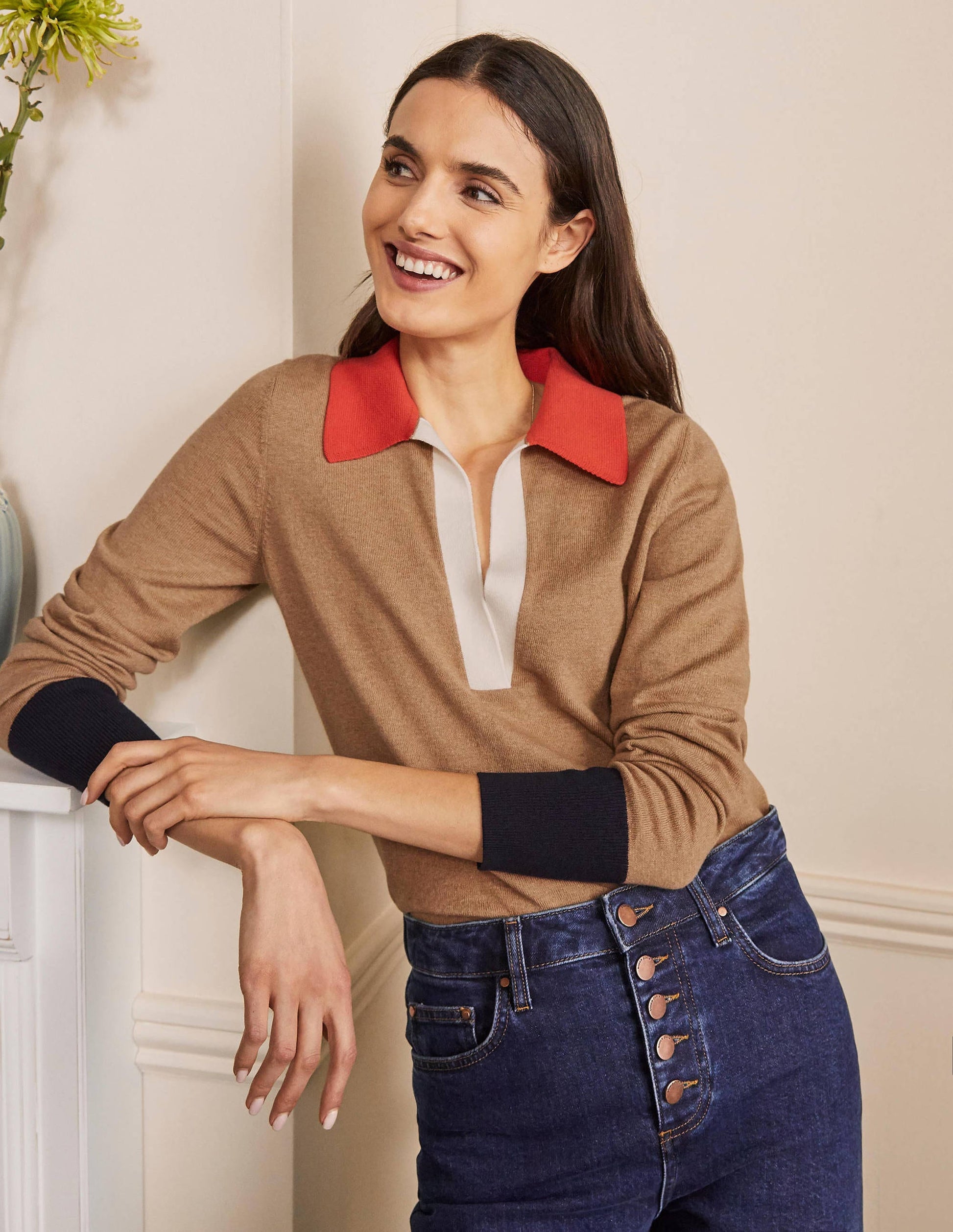 Collar Jumper-Camel Melange-1
