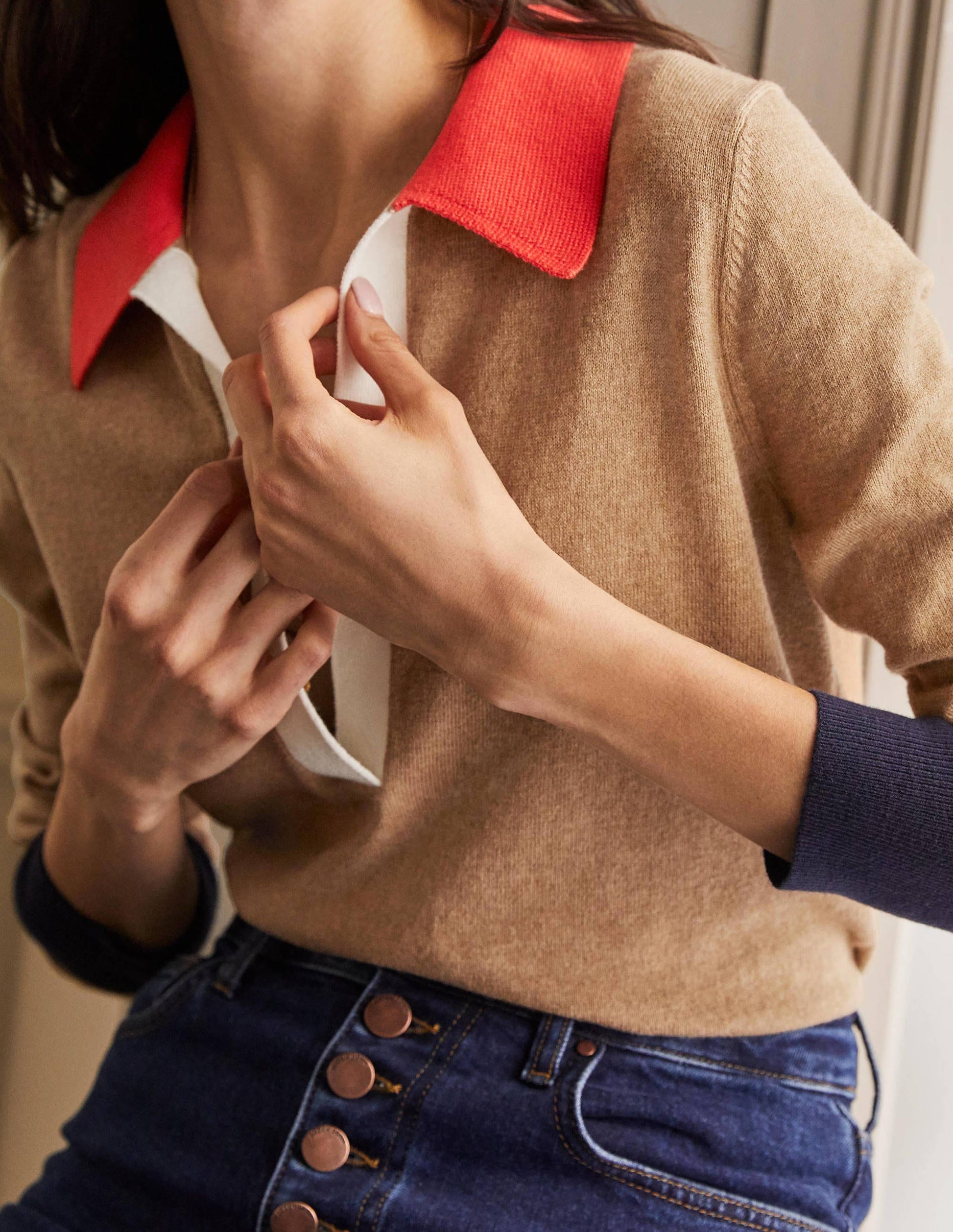Collar Jumper-Camel Melange-2