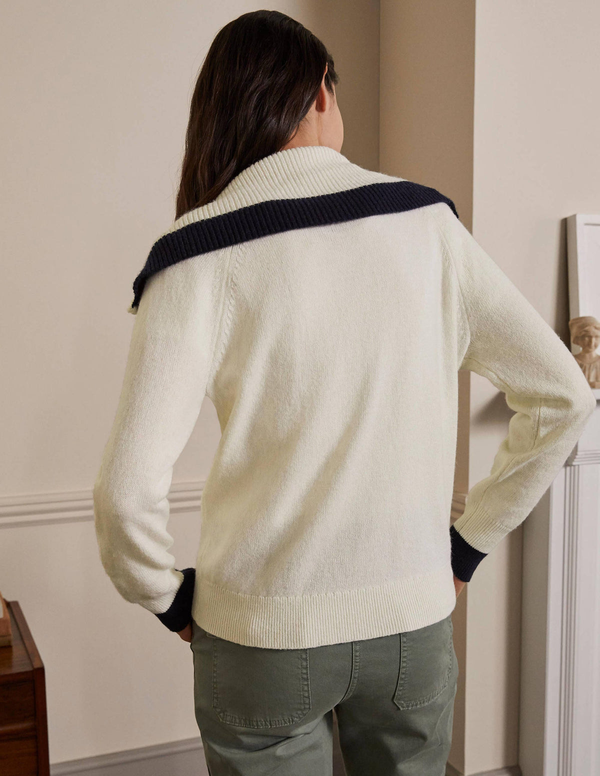 Collared Zip-up Cardigan-Ivory - Image 3