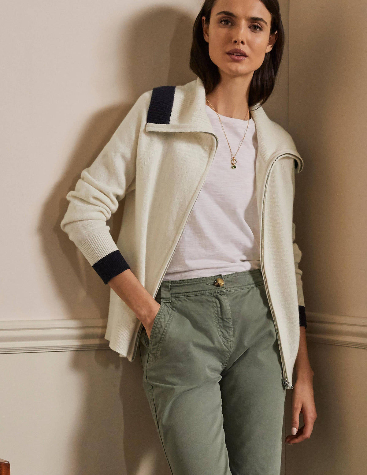 Collared Zip-up Cardigan-Ivory-5