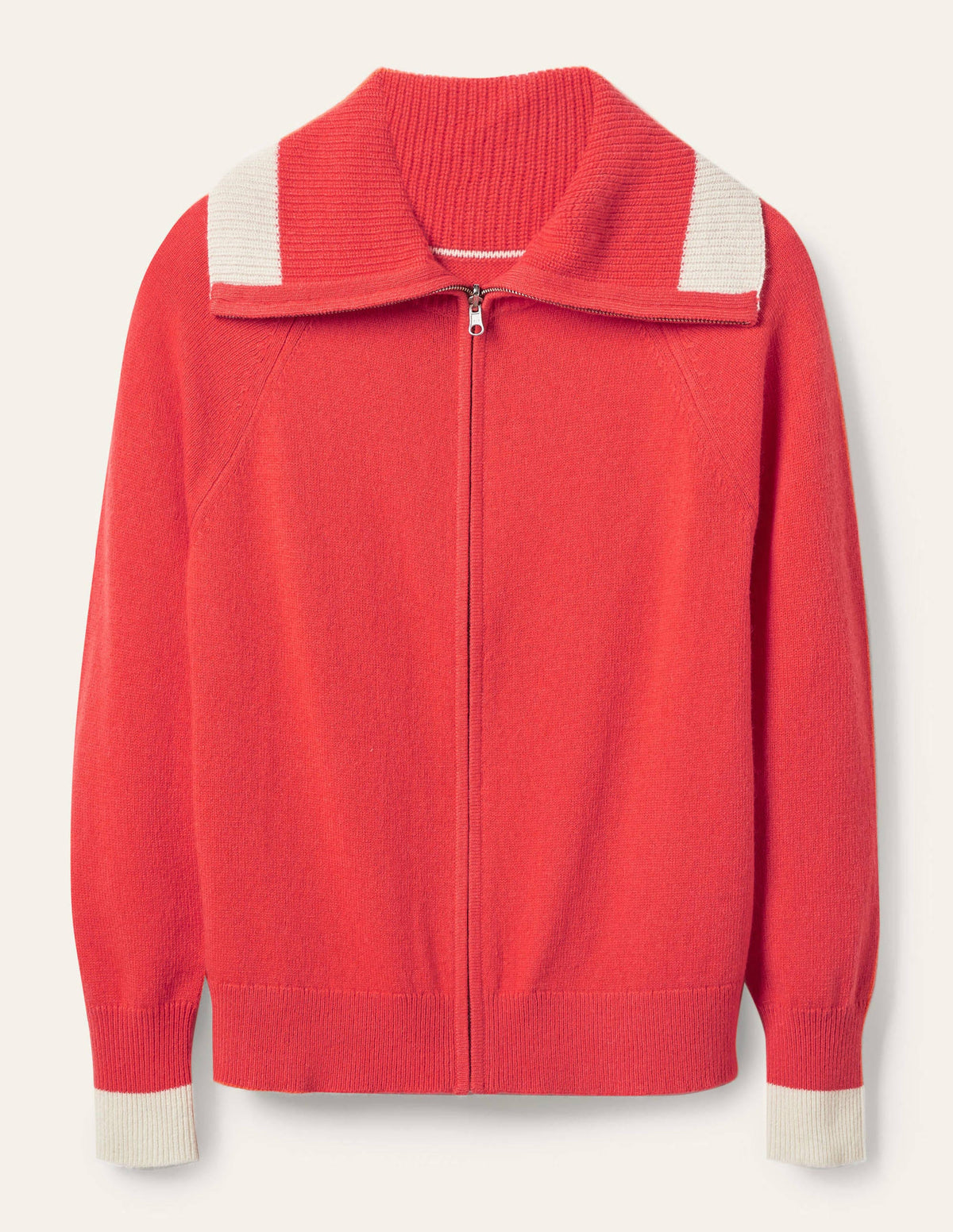 Collared Zip-up Cardigan-Cherry Red-5
